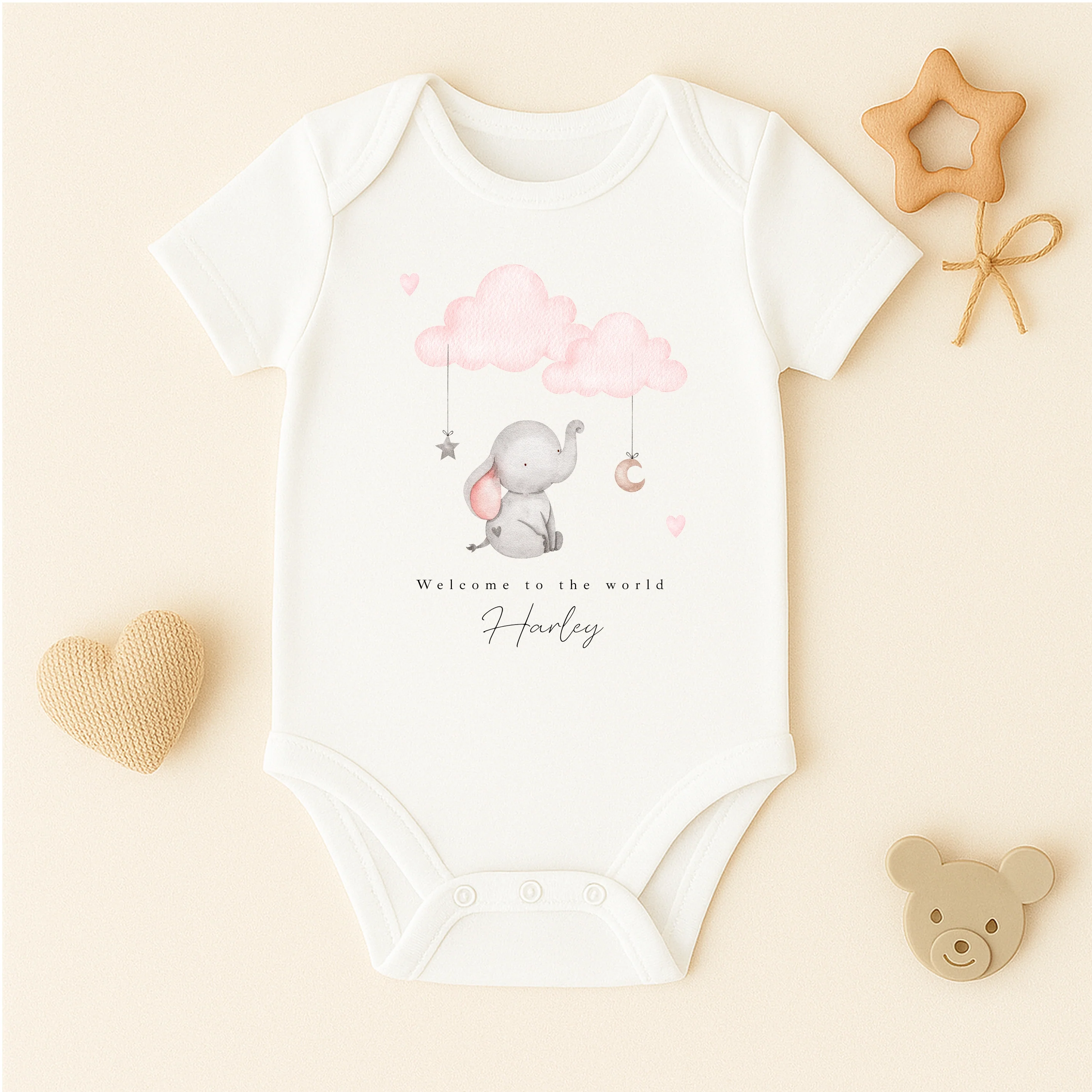 Personalised Pink Elephant Clouds Babygrow/Vest - Image 2