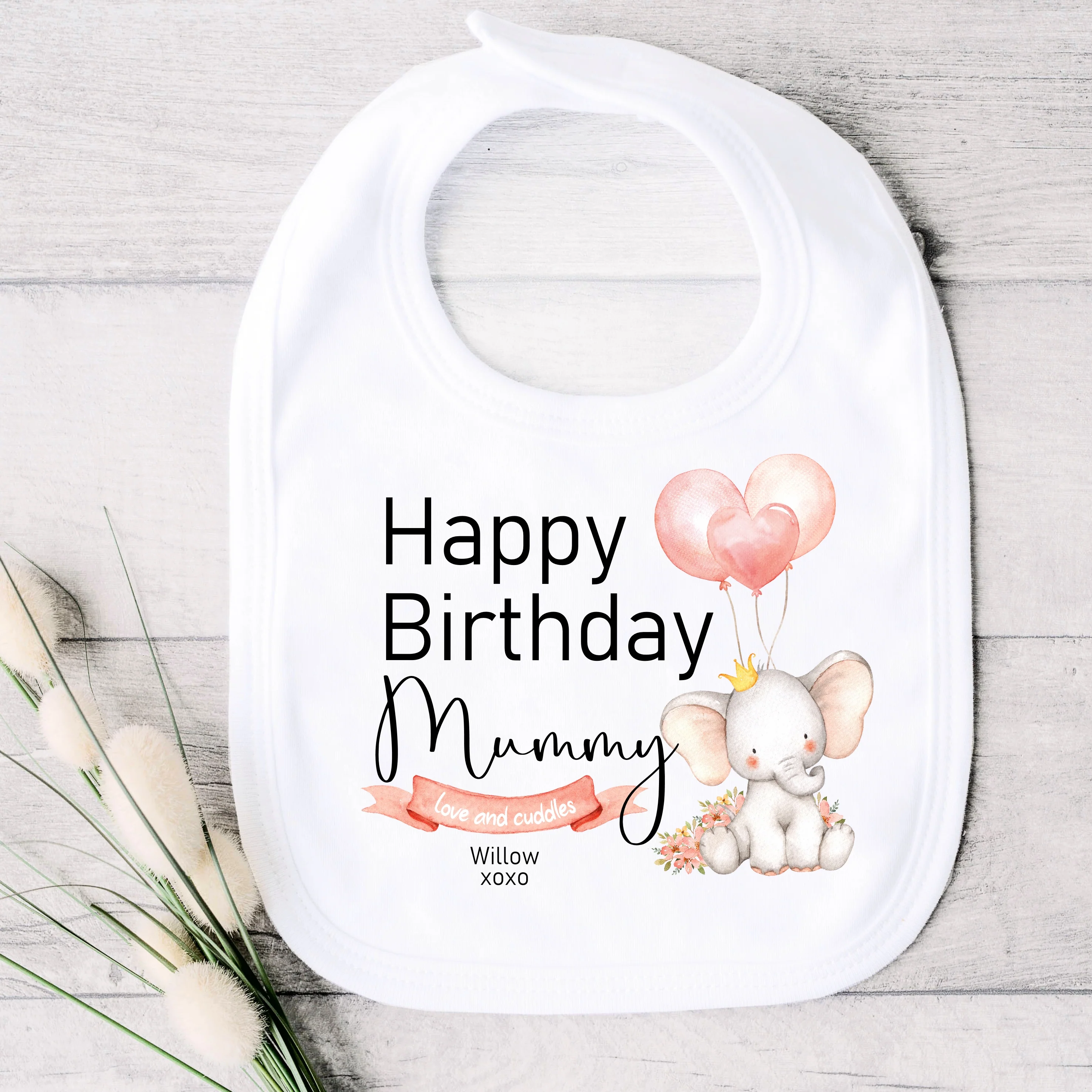 Personalised Pink Elephant Happy Birthday Daddy/Mummy Baby Grow or Vest - Image 3