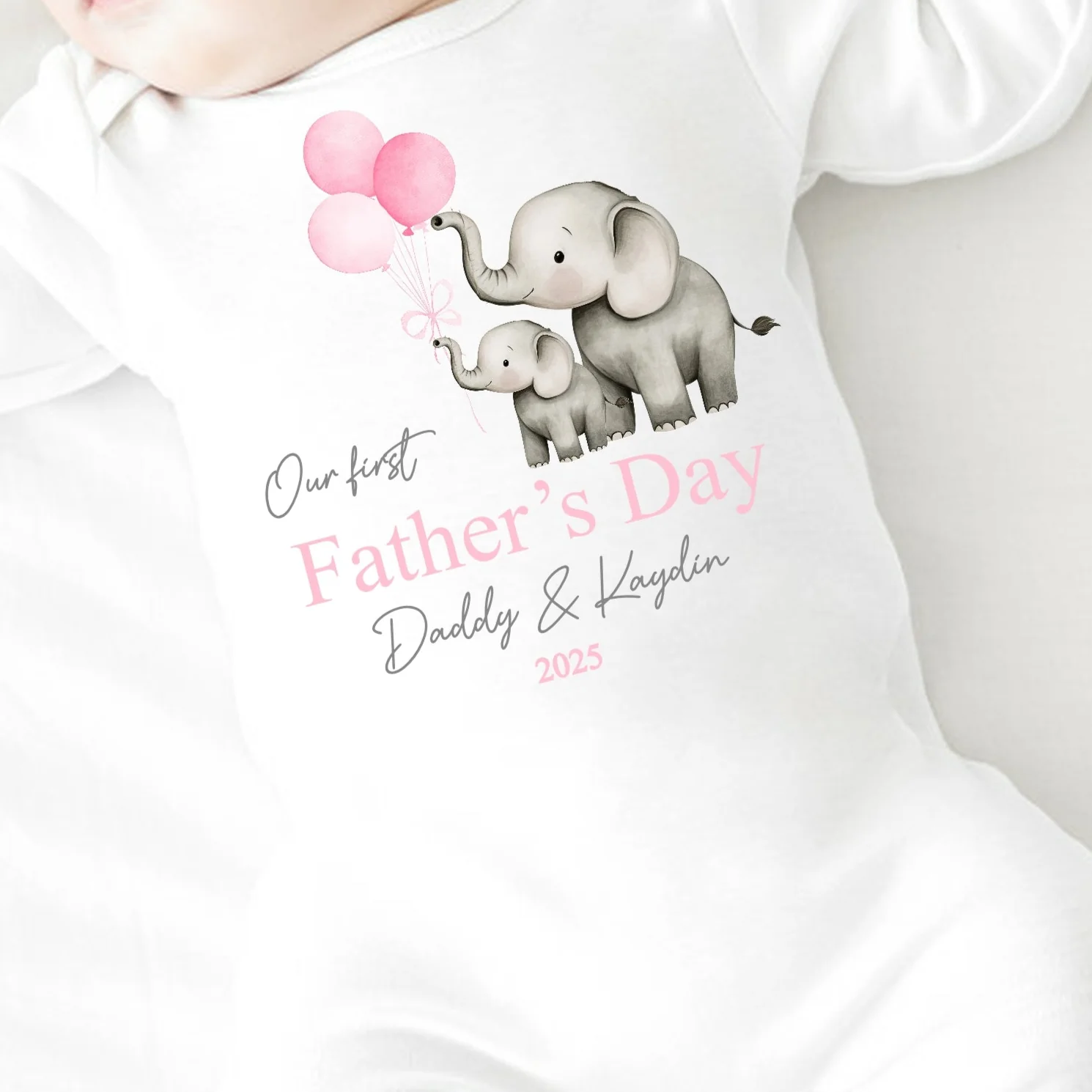 Personalised Pink Elephants Our First Father's Day Baby Grow or Vest - Image 2