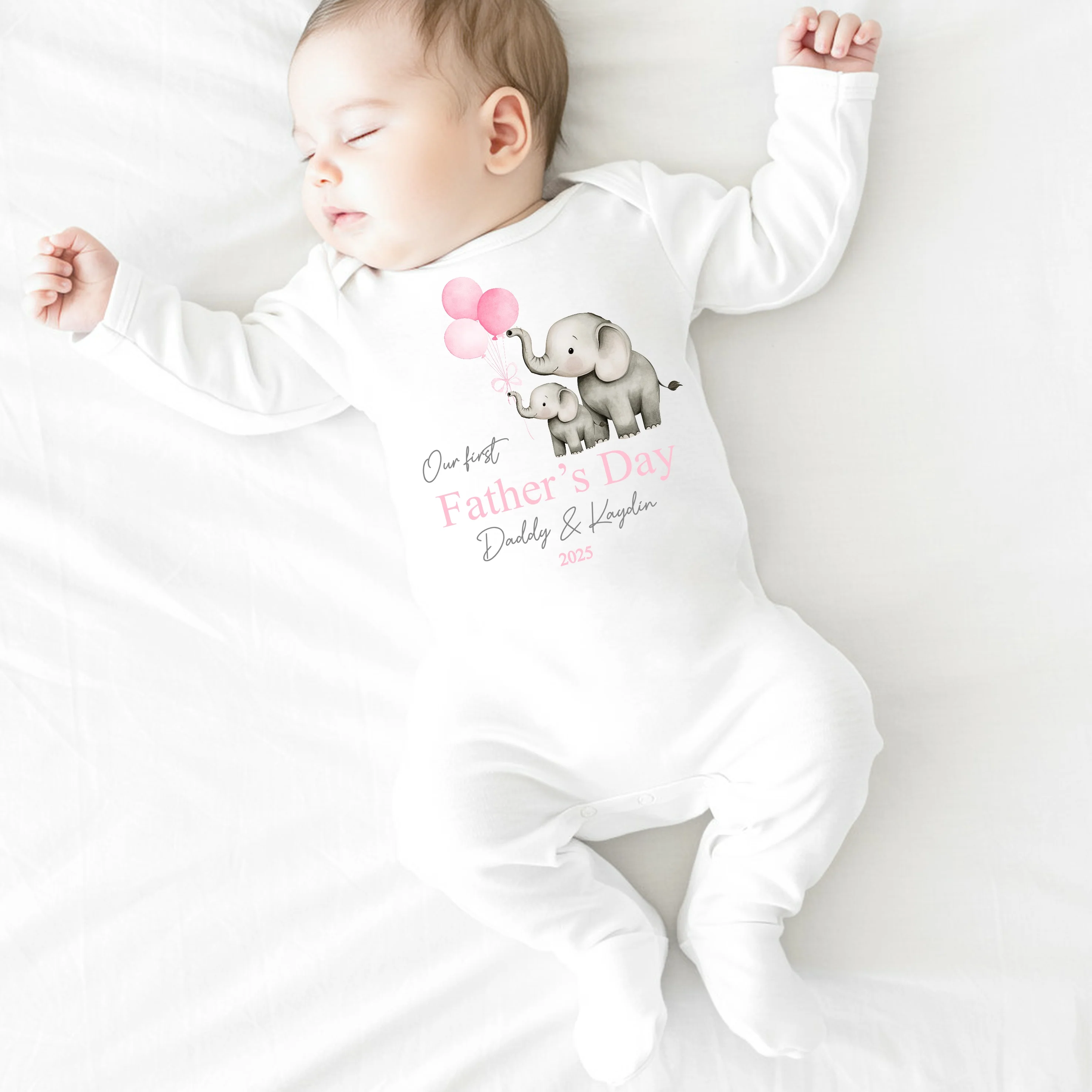 Personalised Pink Elephants Our First Father's Day Baby Grow or Vest - Image 6