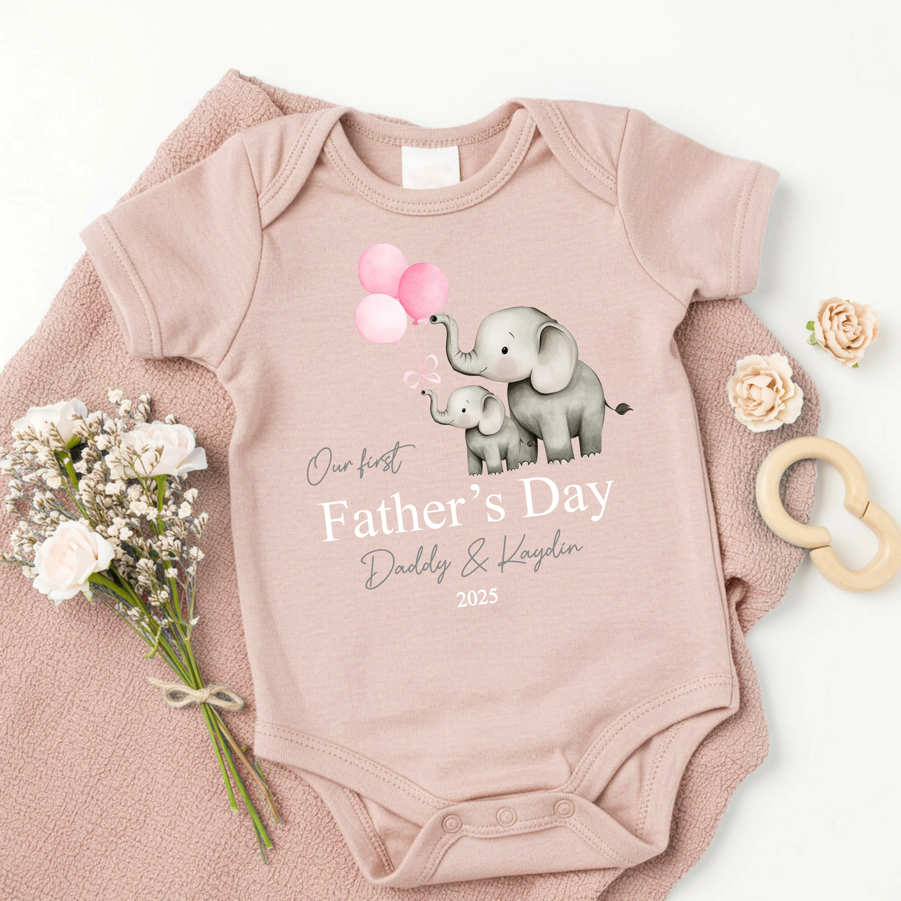 Personalised Pink Elephants Our First Father's Day Baby Grow or Vest - Image 7