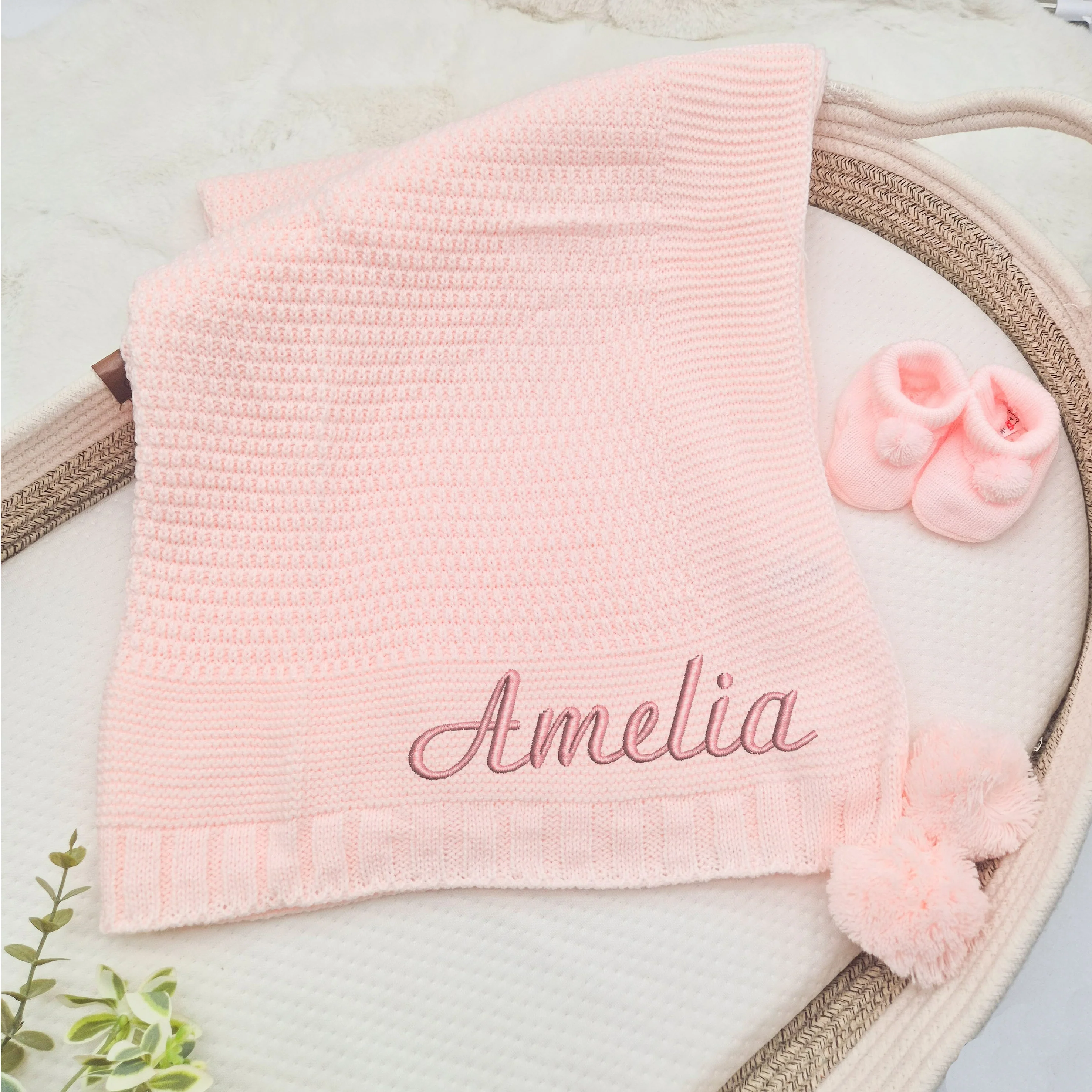 Personalised Pink Embroidered Knitted Baby Blanket - Image 2