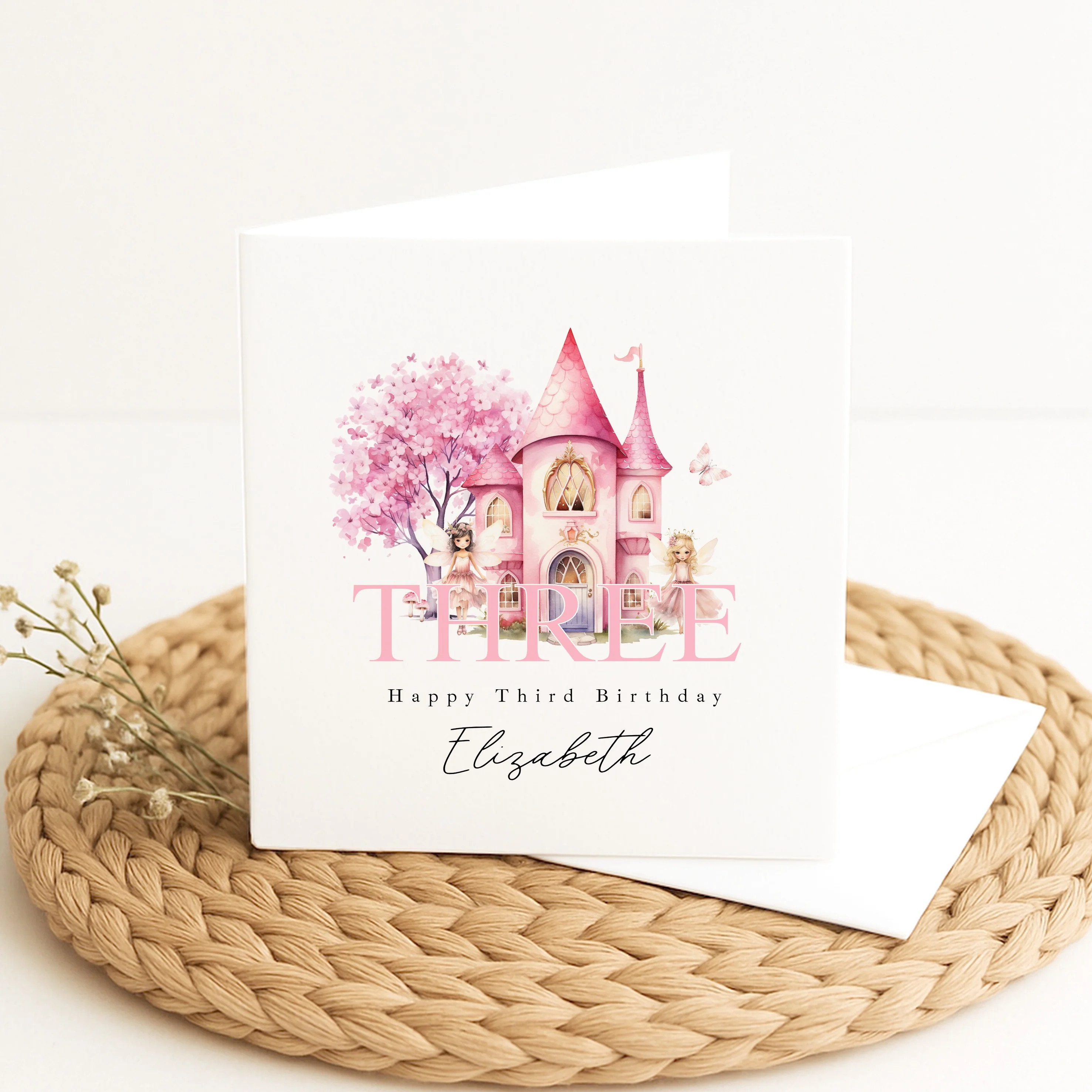Personalised Pink Fairy Castle Birthday Card - Image 3