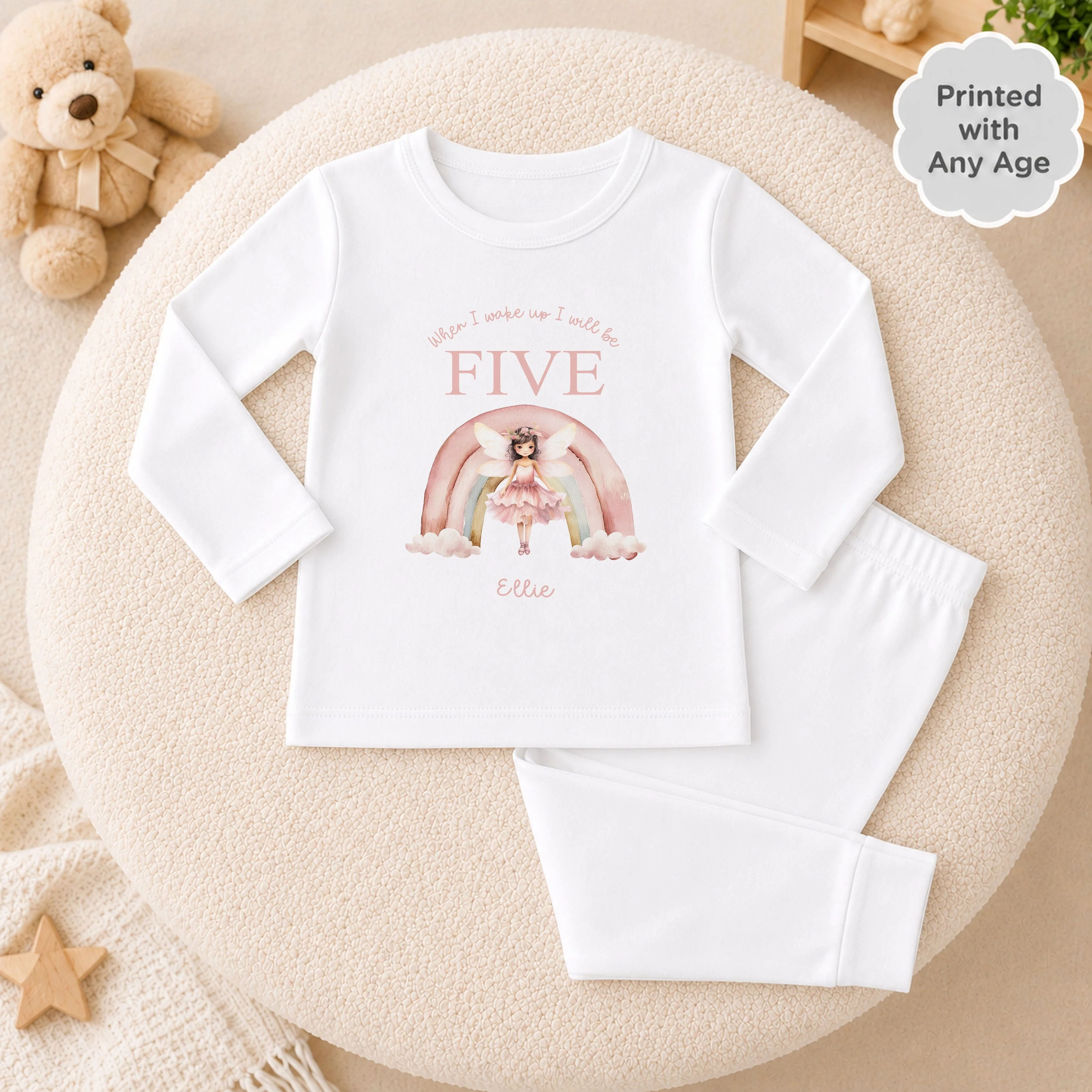 Personalised Pink Fairy Rainbow Any Age Birthday Pyjamas - Image 2