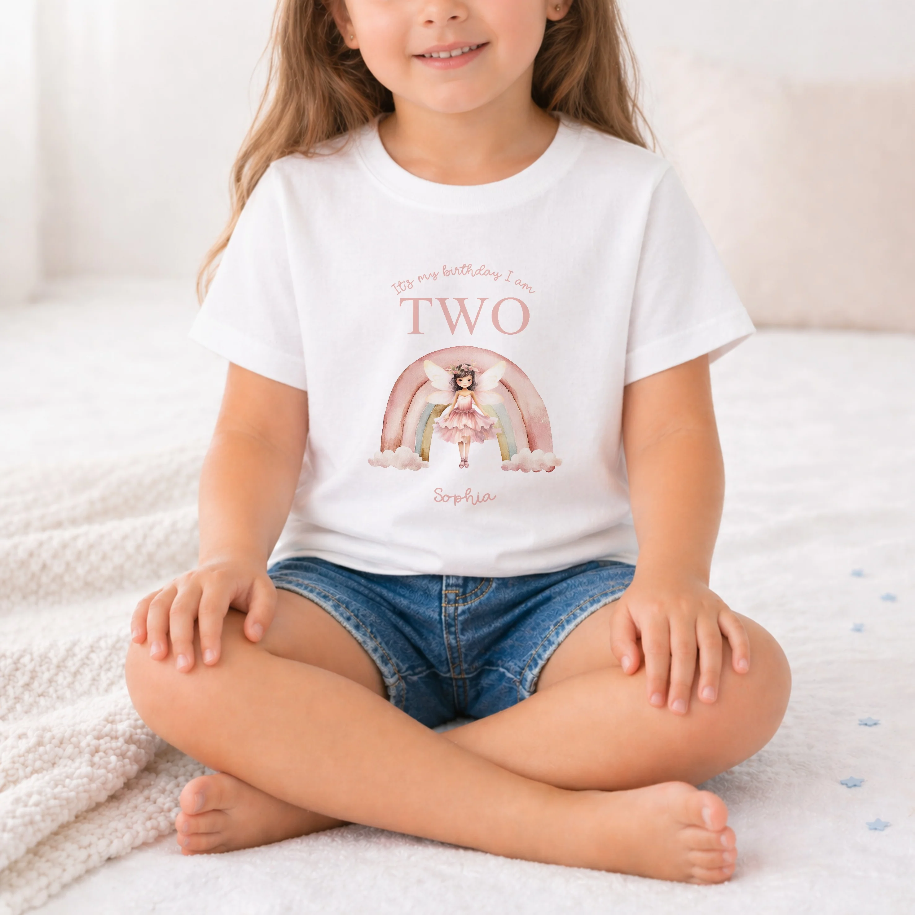 Personalised Pink Fairy Rainbow Any Age Birthday T-Shirt - Image 3