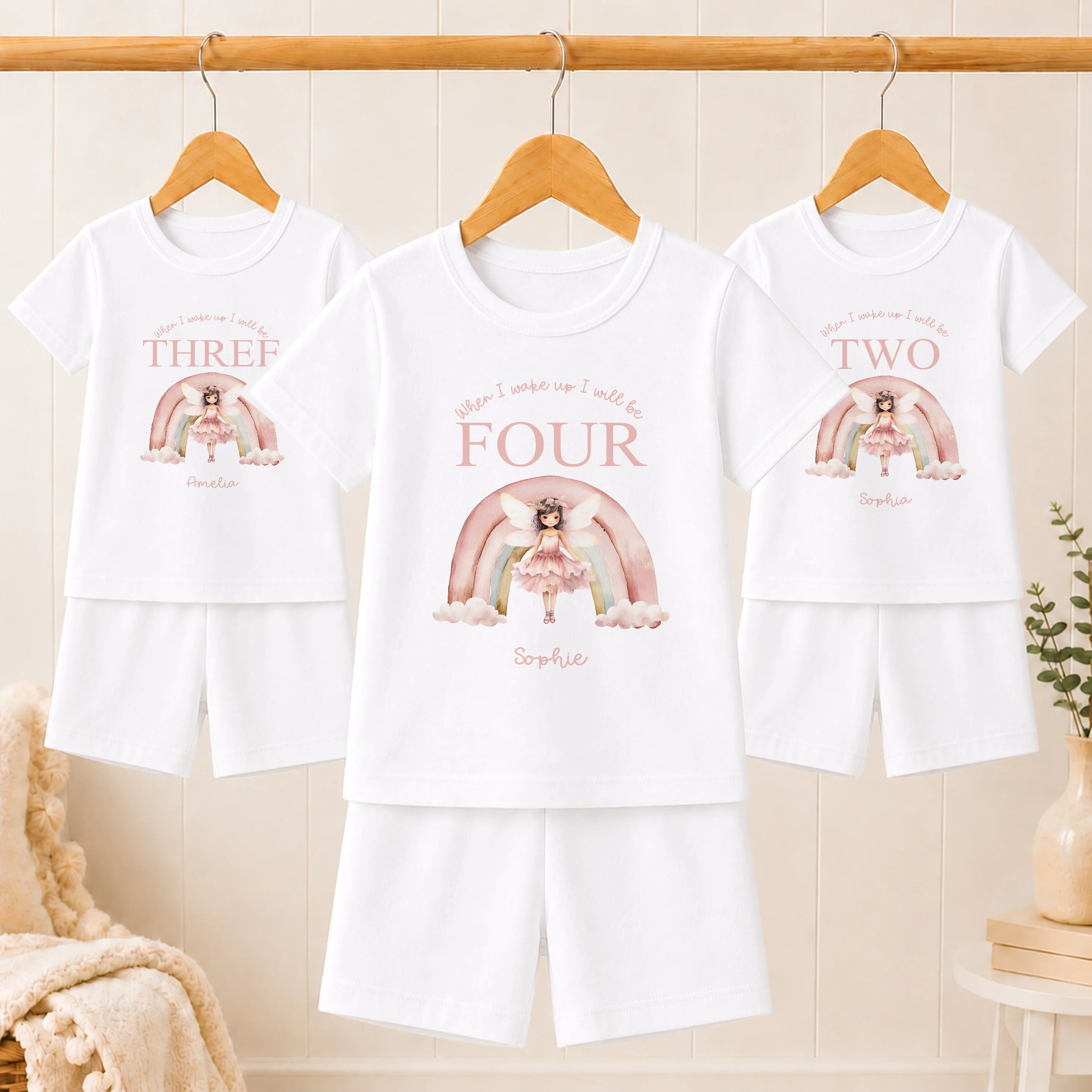 Personalised Pink Fairy Rainbow Short Sleeve Any Birthday Pyjamas - Image 3