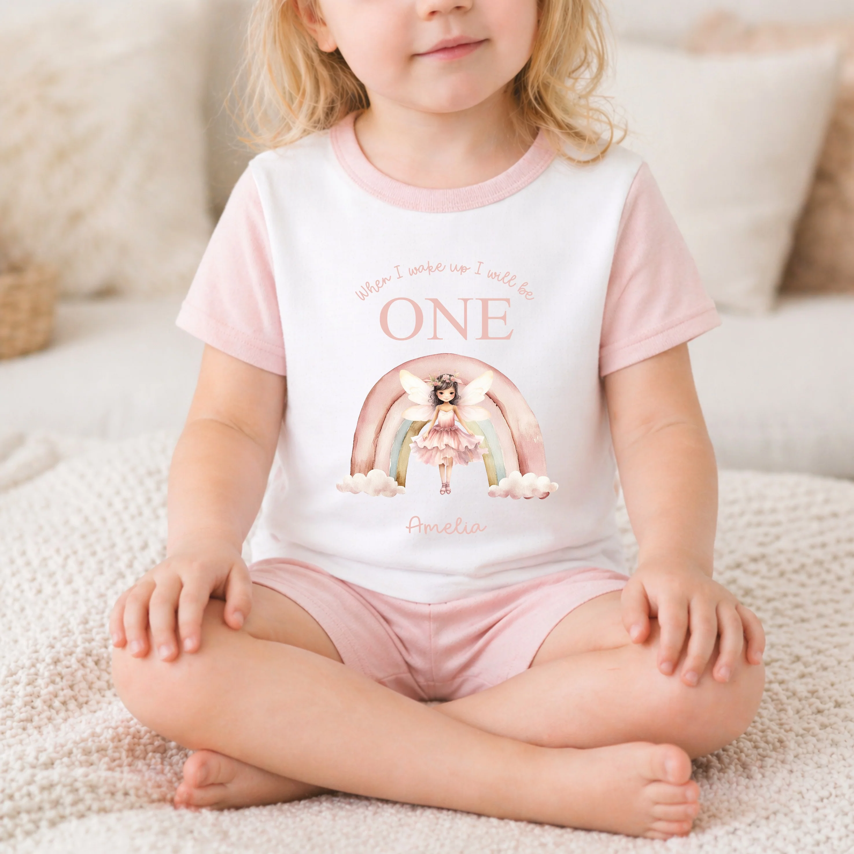 Personalised Pink Fairy Rainbow Short Sleeve Any Birthday Pyjamas - Image 4