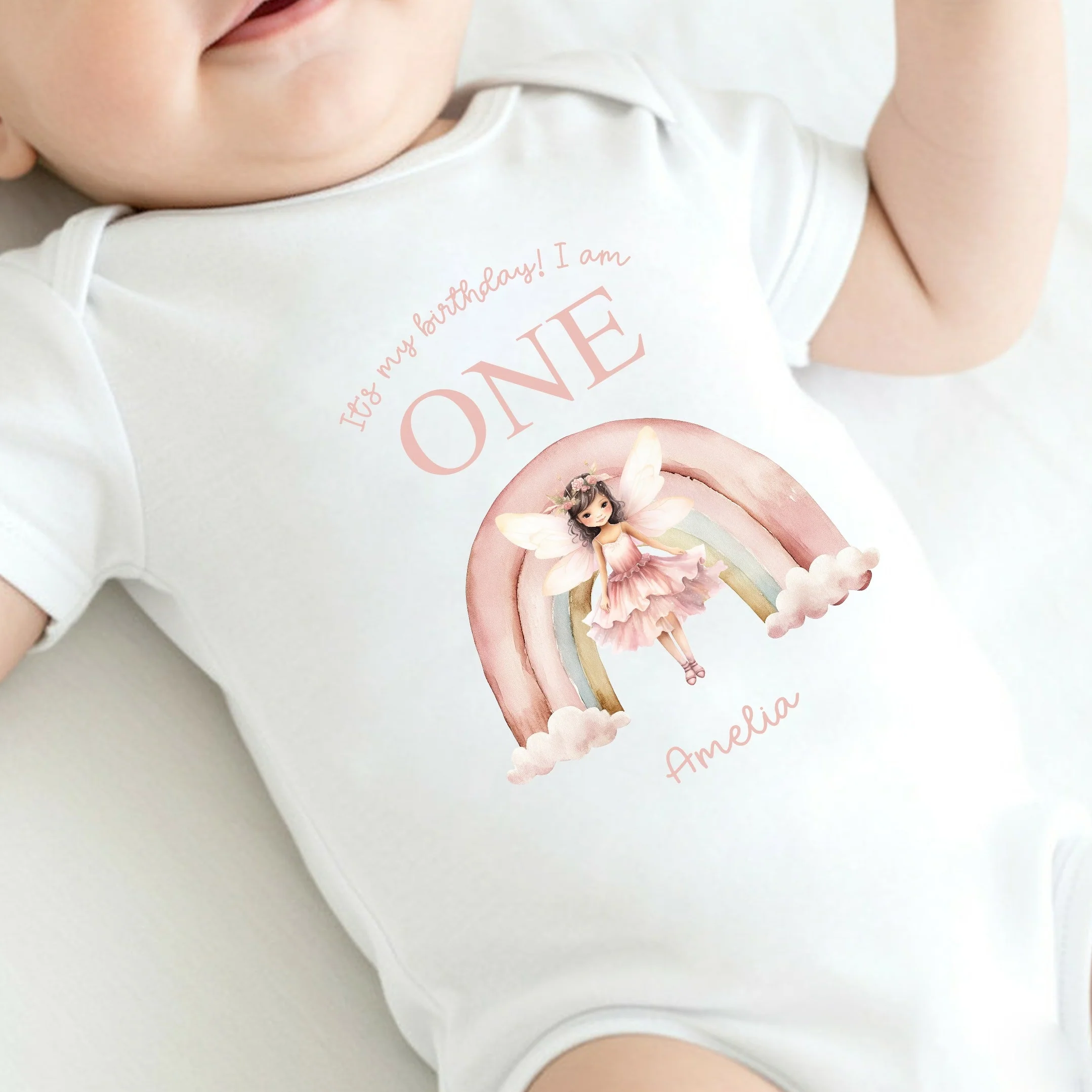 Personalised Pink Fairy Today I Am One First Birthday Vest - Image 2
