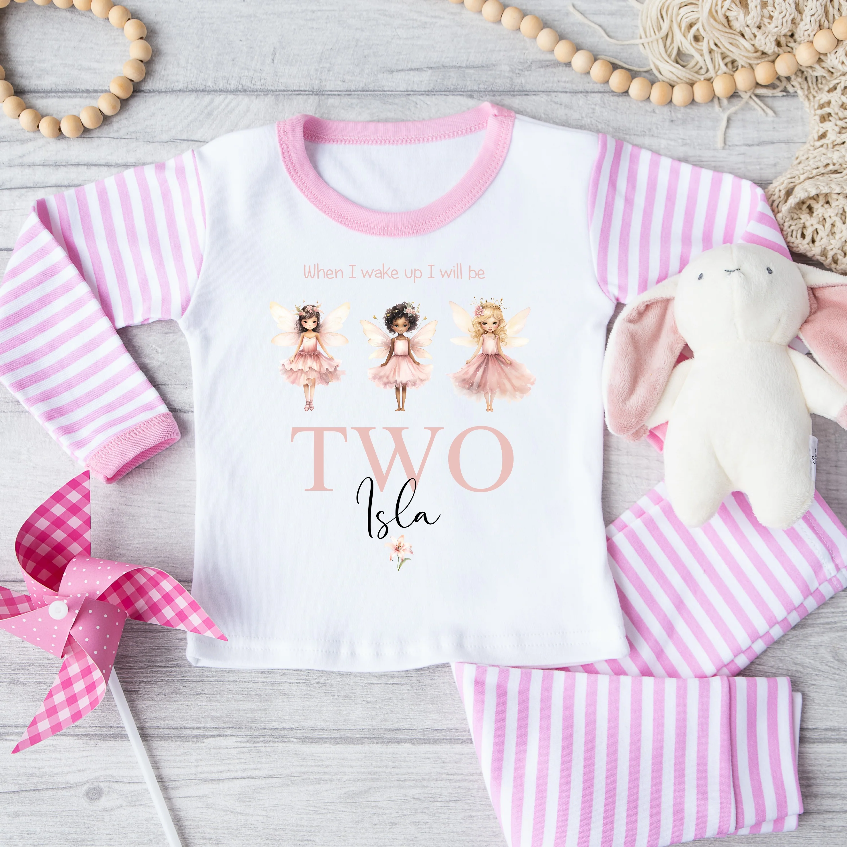 Personalised Pink Faries Pink Stripe Second Birthday Pyjamas - Image 3