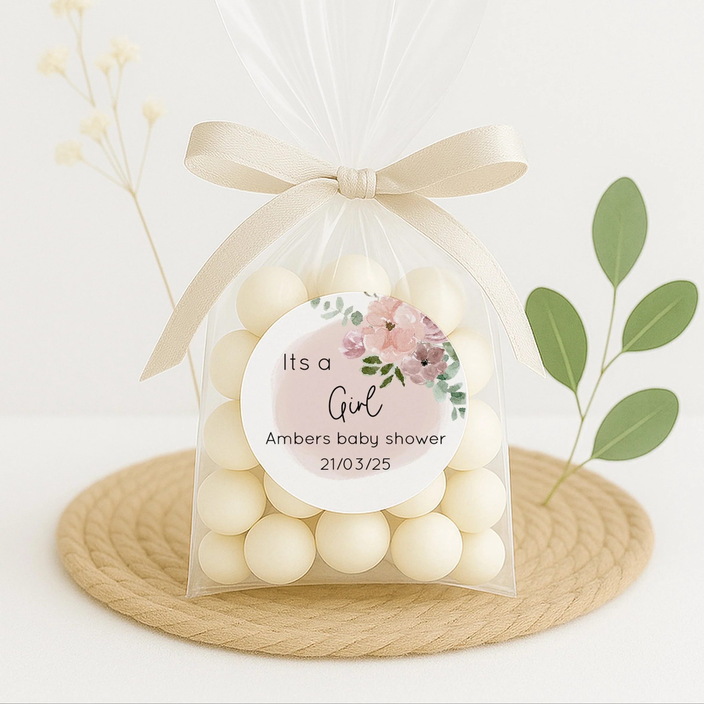 Personalised Pink Floral It's a Girl Baby Shower Stickers - Image 2