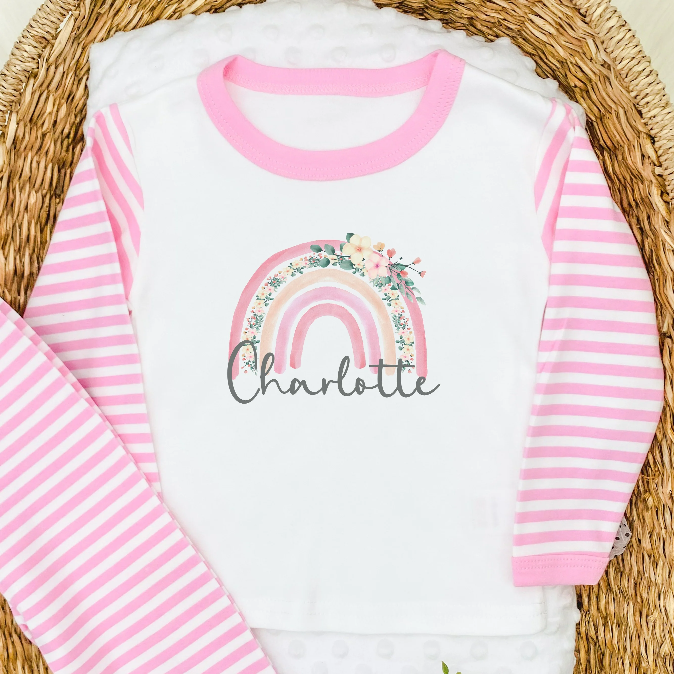 Personalised Pink Floral Rainbow Pyjamas - Image 2