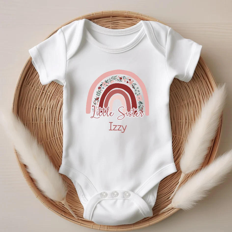 Personalised Pink Floral Rainbow Sibling Matching T-shirt/Vest - Image 3