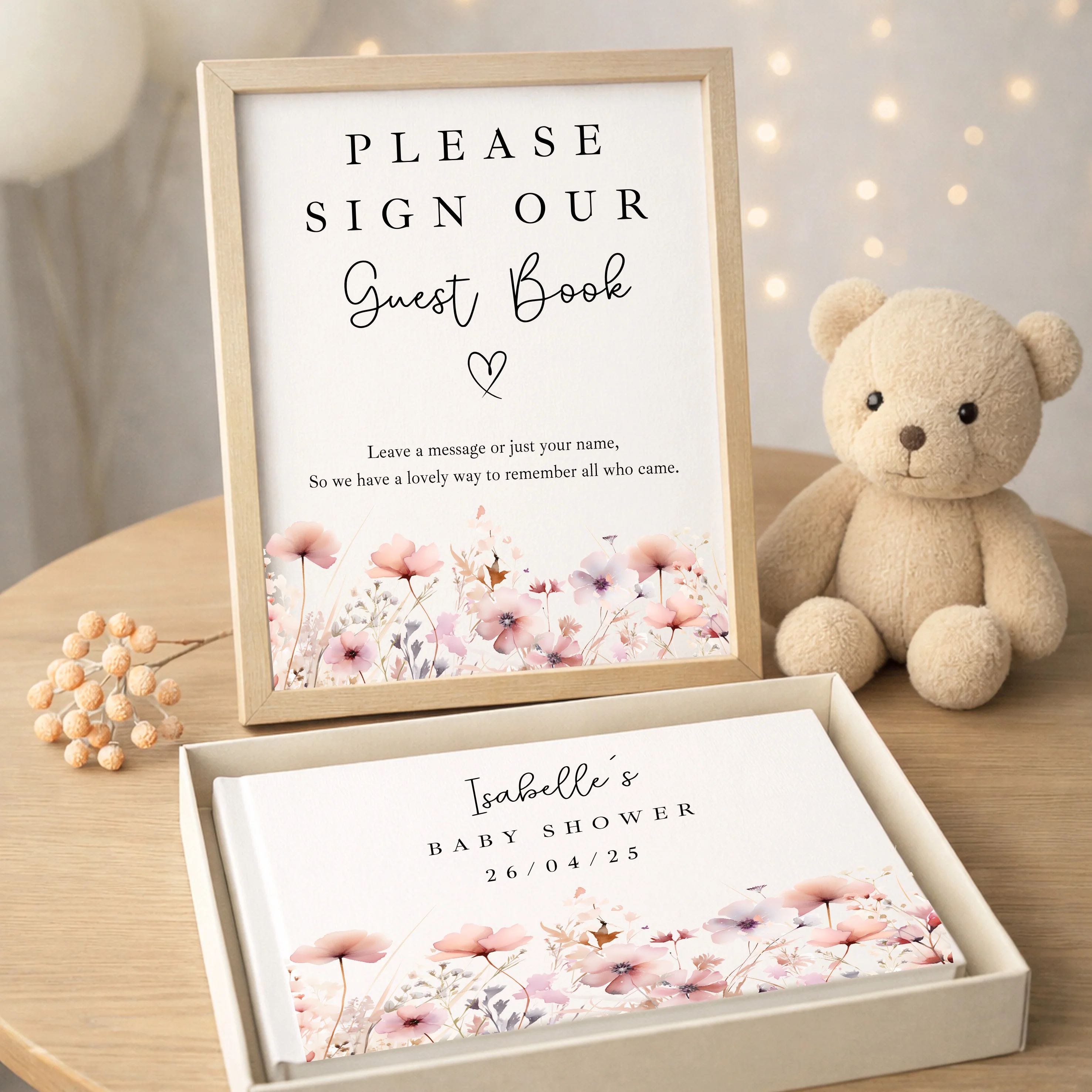 Personalised Pink Flowers Baby Shower Guest Book - Image 6