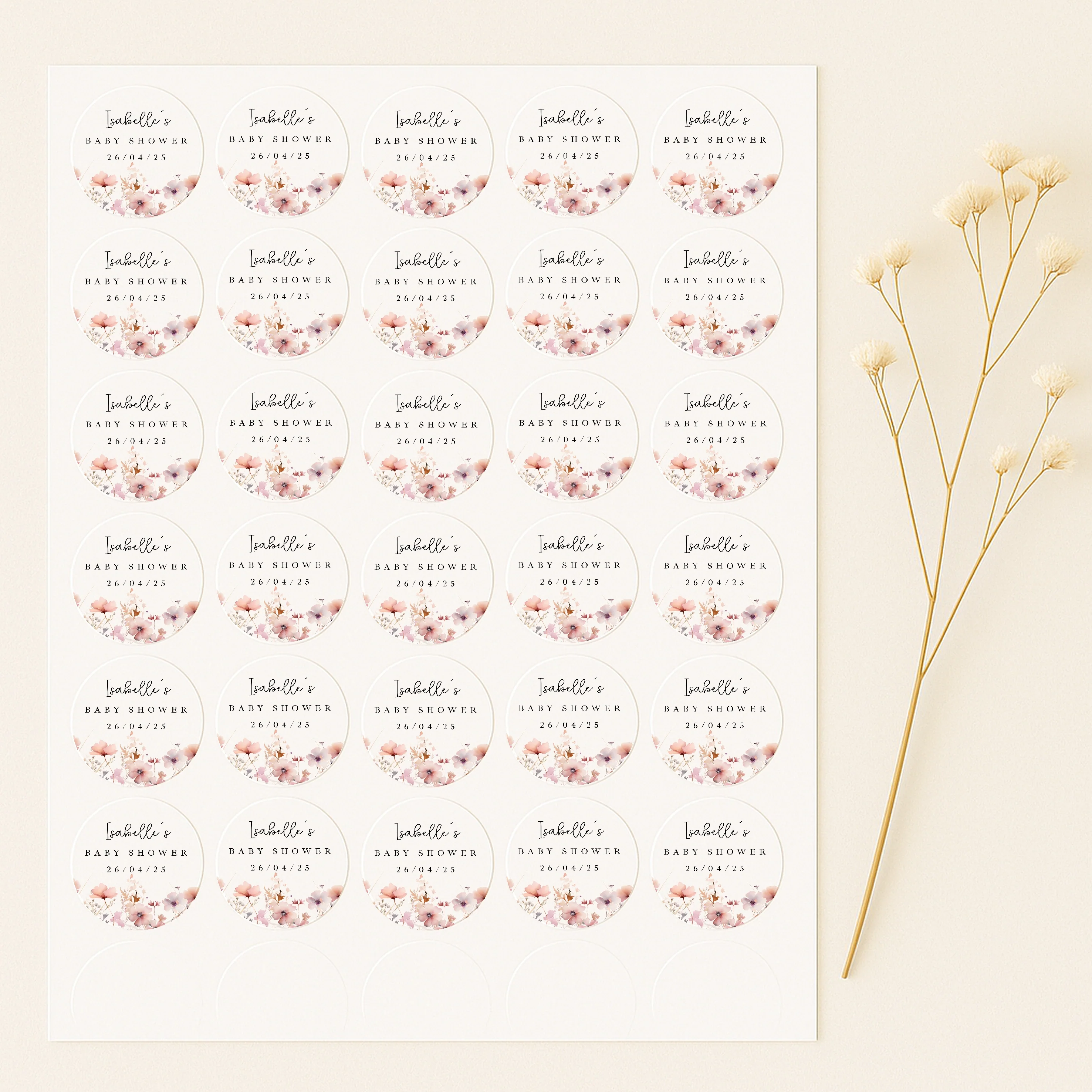 Personalised Pink Flowers Baby Shower Stickers - Image 3