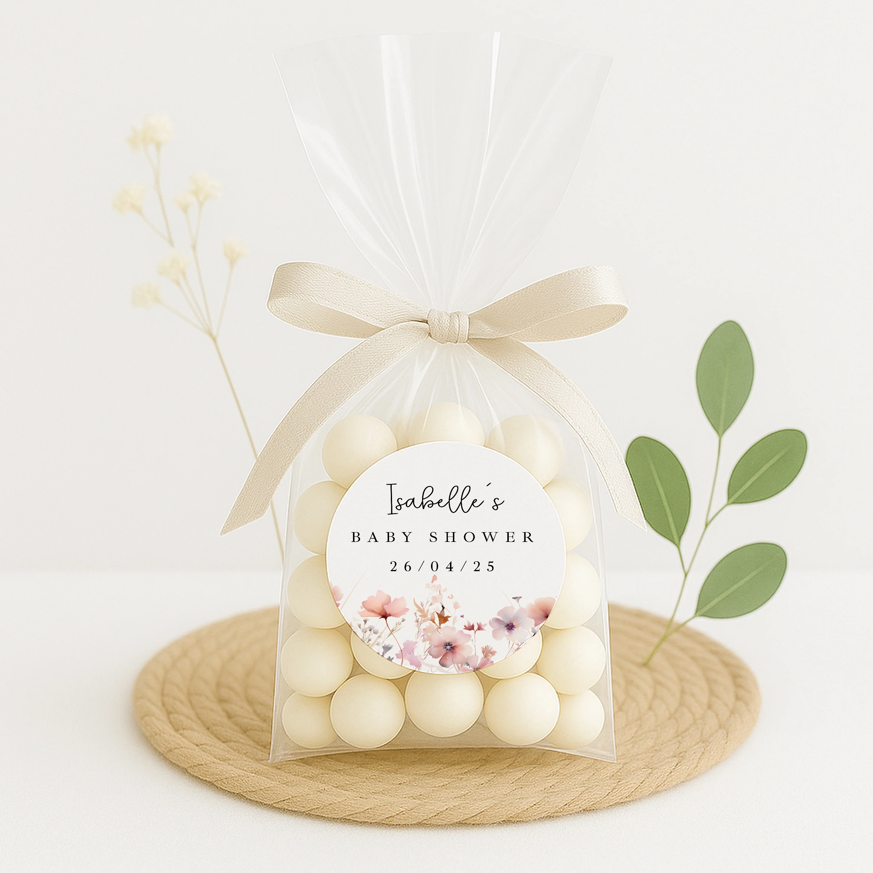 Personalised Pink Flowers Baby Shower Stickers - Image 5