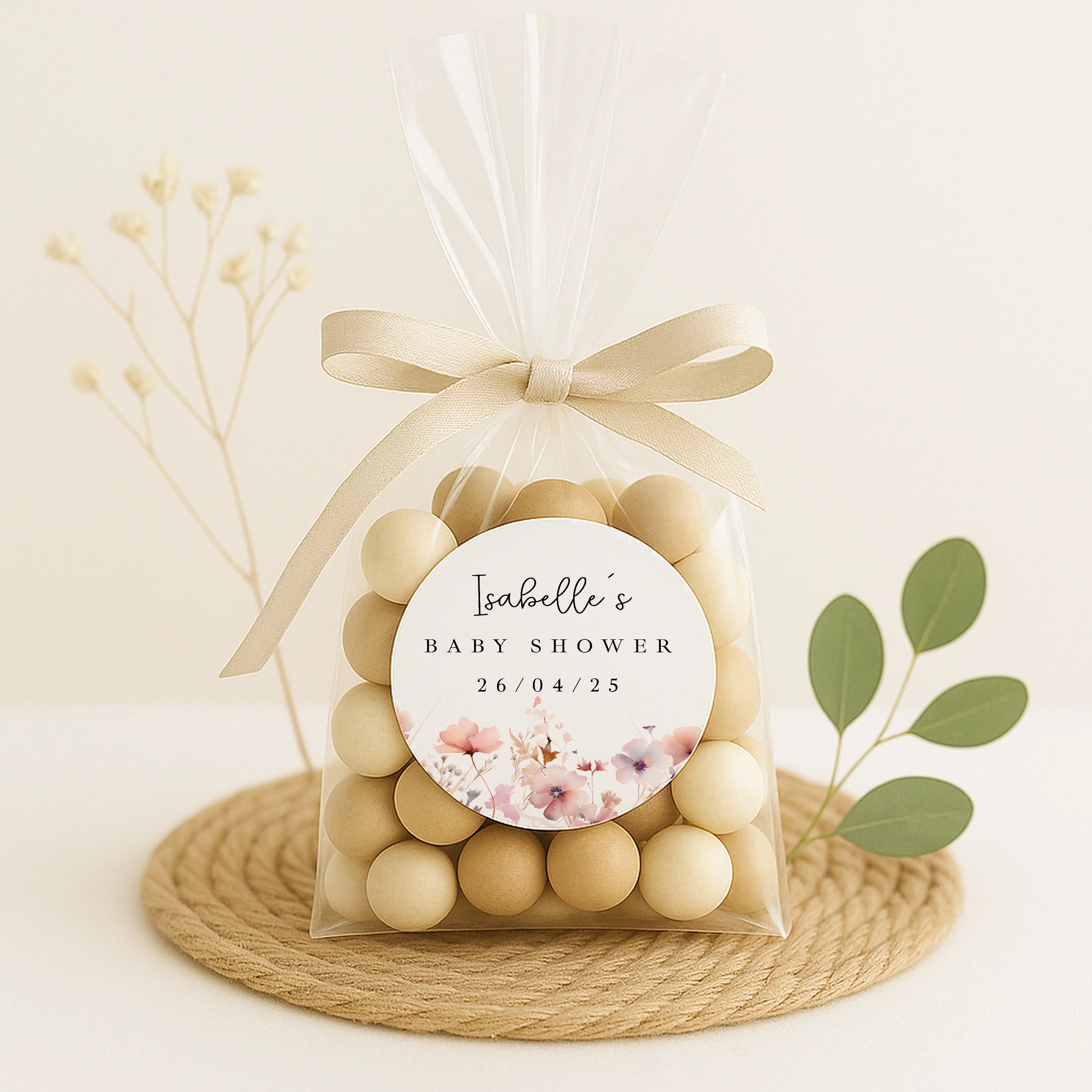 Personalised Pink Flowers Baby Shower Stickers - Image 7