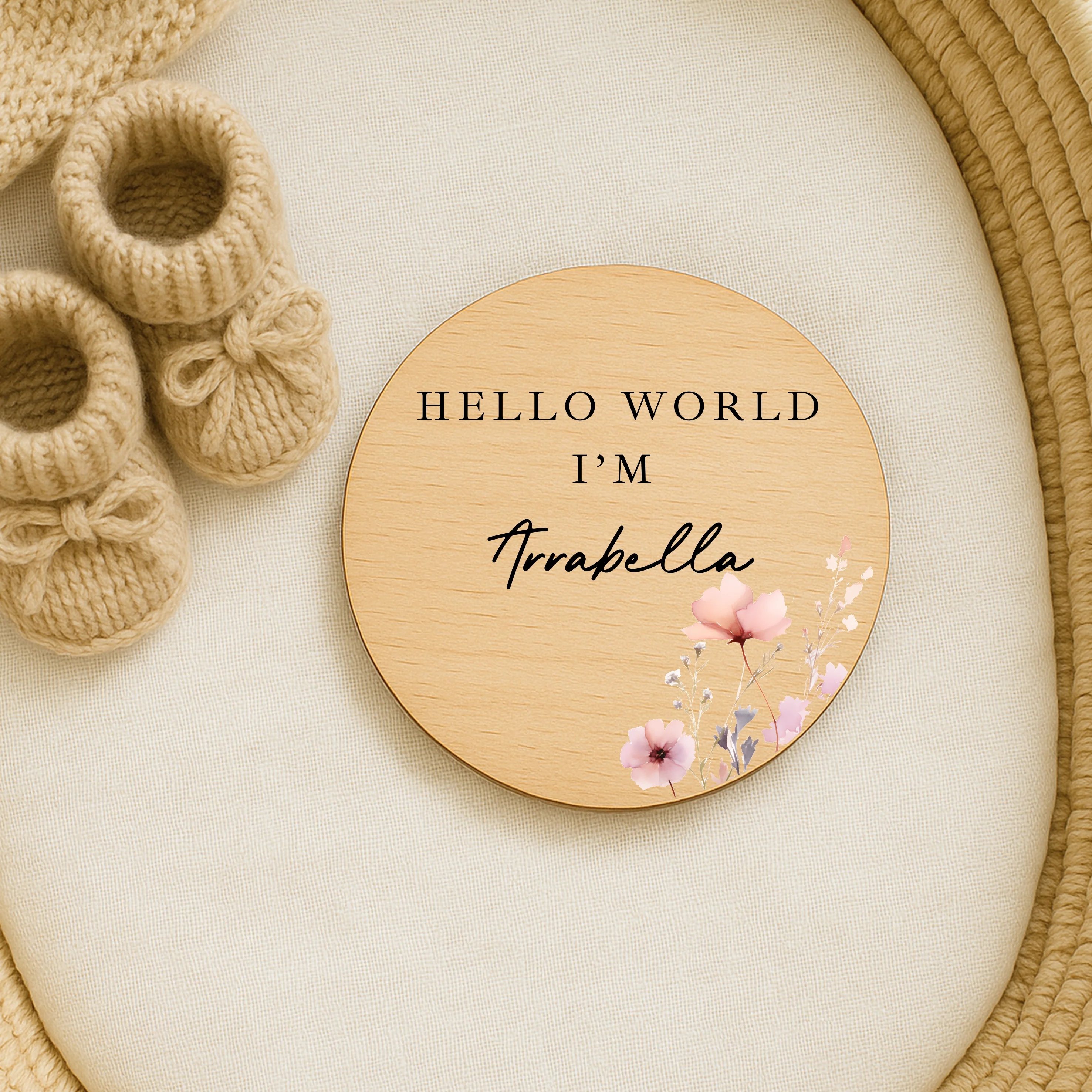 Personalised Pink Flowers Wooden Announcement Plaque