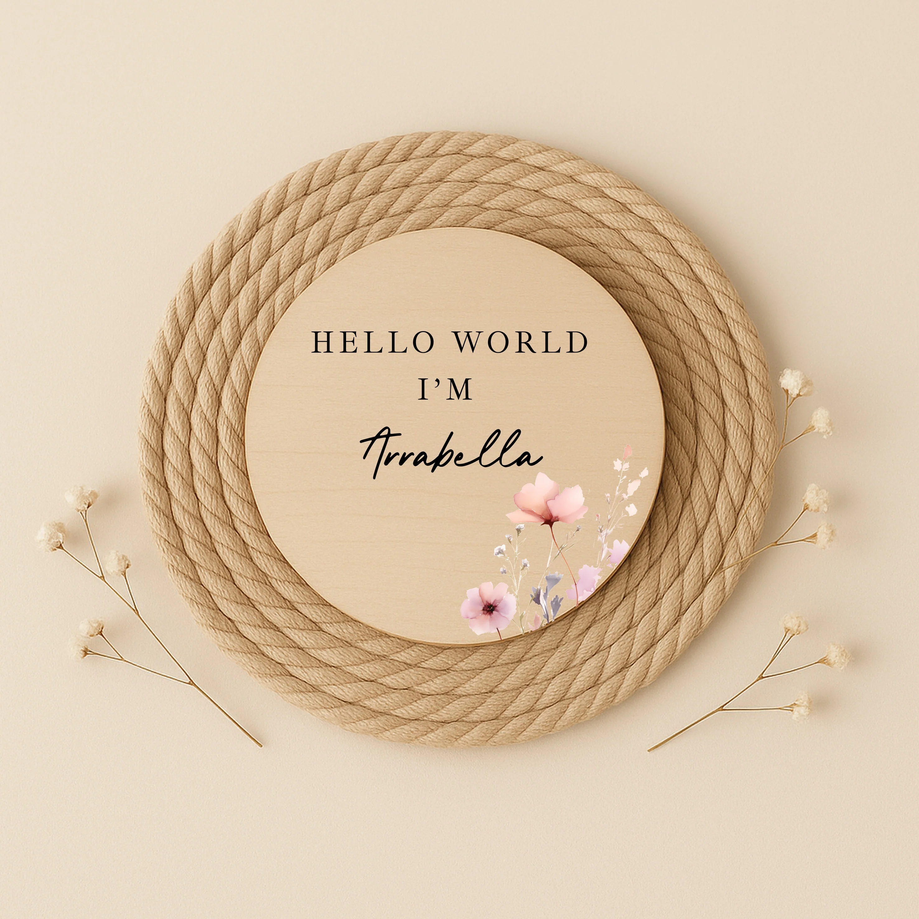 Personalised Pink Flowers Wooden Announcement Plaque - Image 2