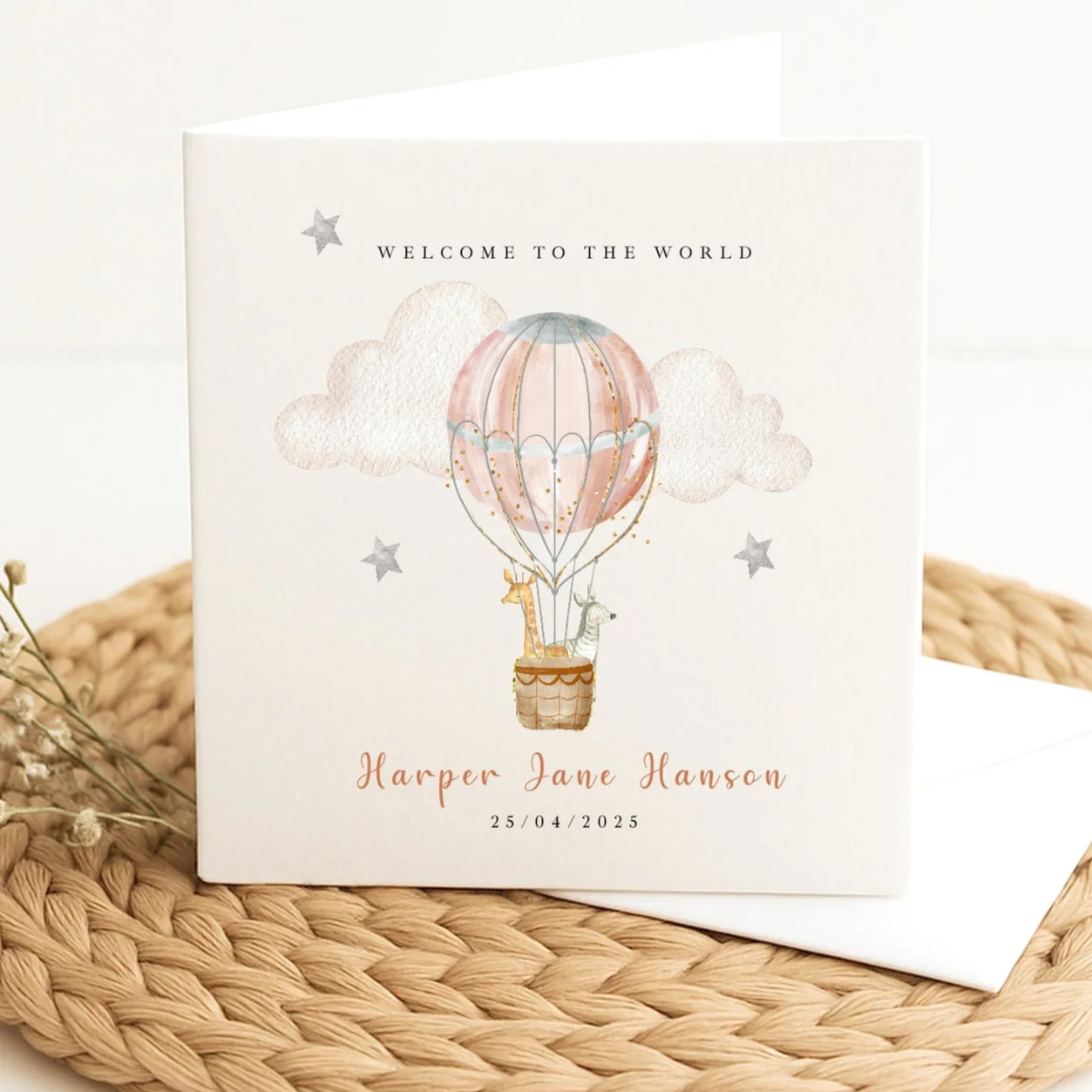 Personalised Pink Hotair Balloon Baby Shower Card