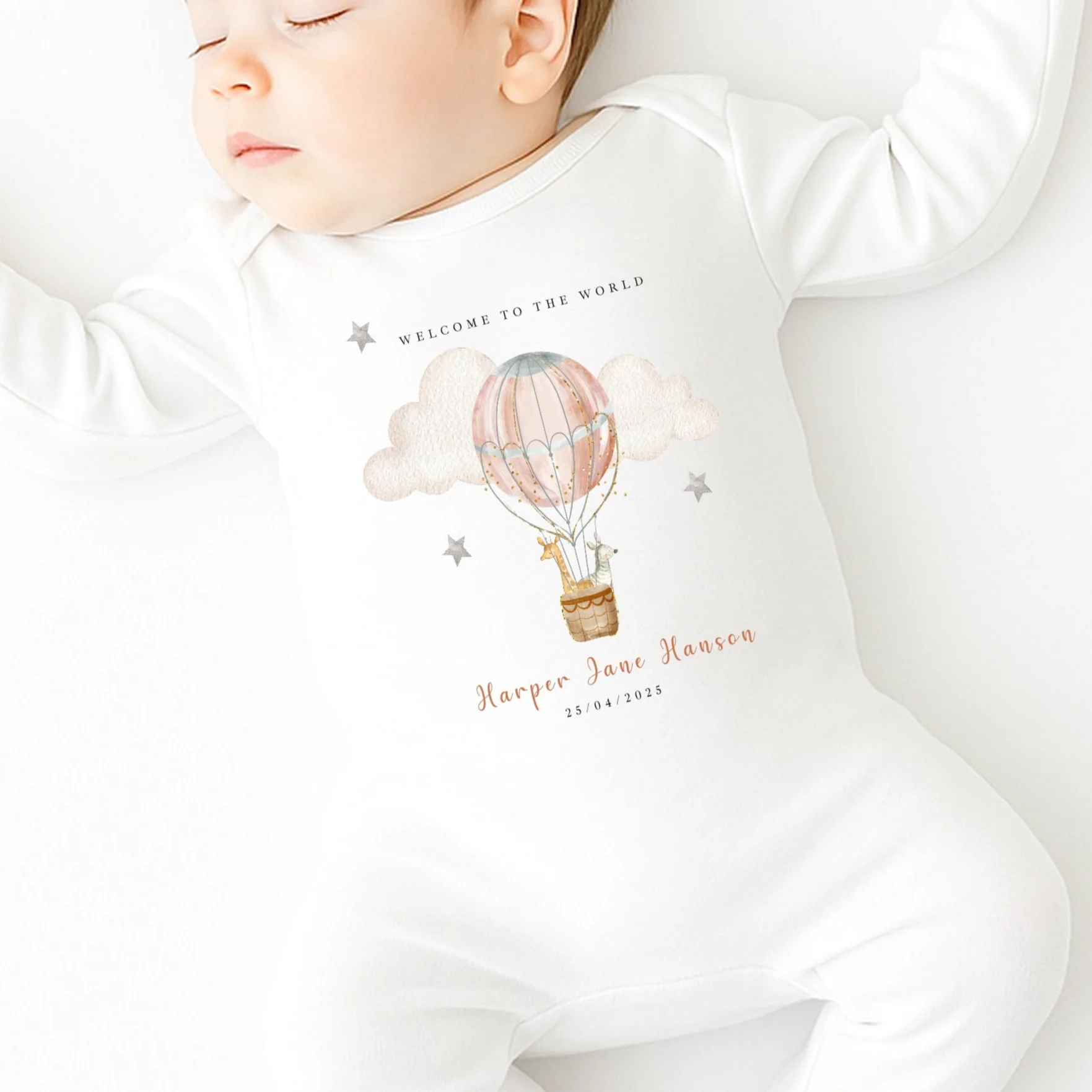 Personalised Pink Hotair Balloon Babygrow/Vest