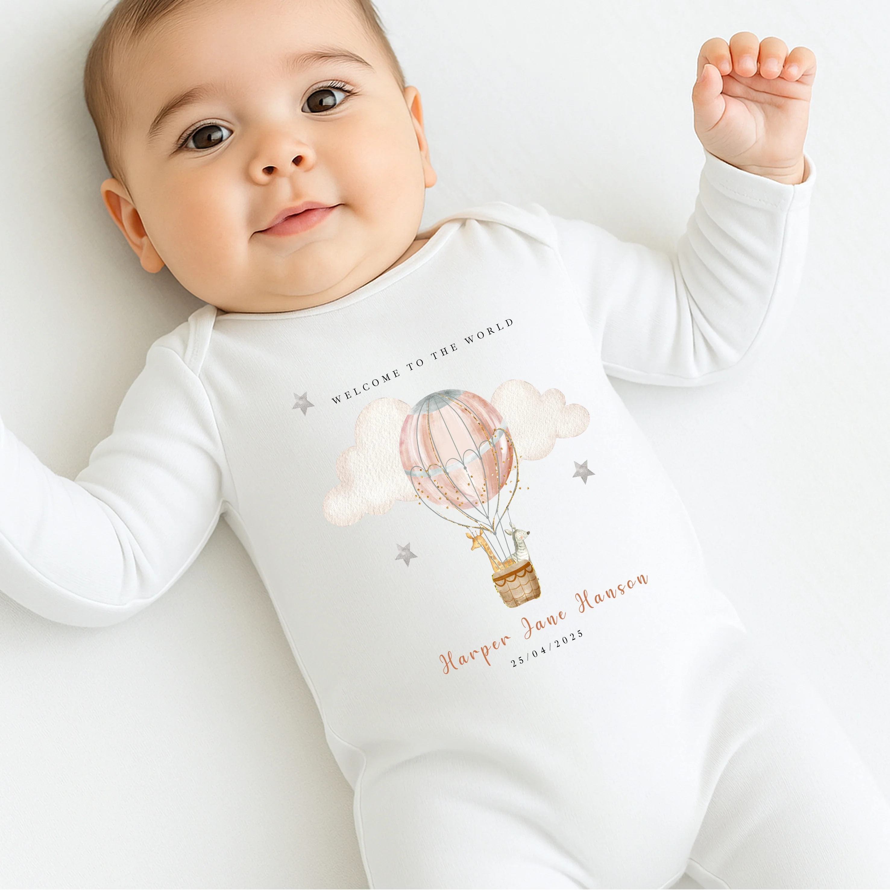 Personalised Pink Hotair Balloon Babygrow/Vest - Image 3
