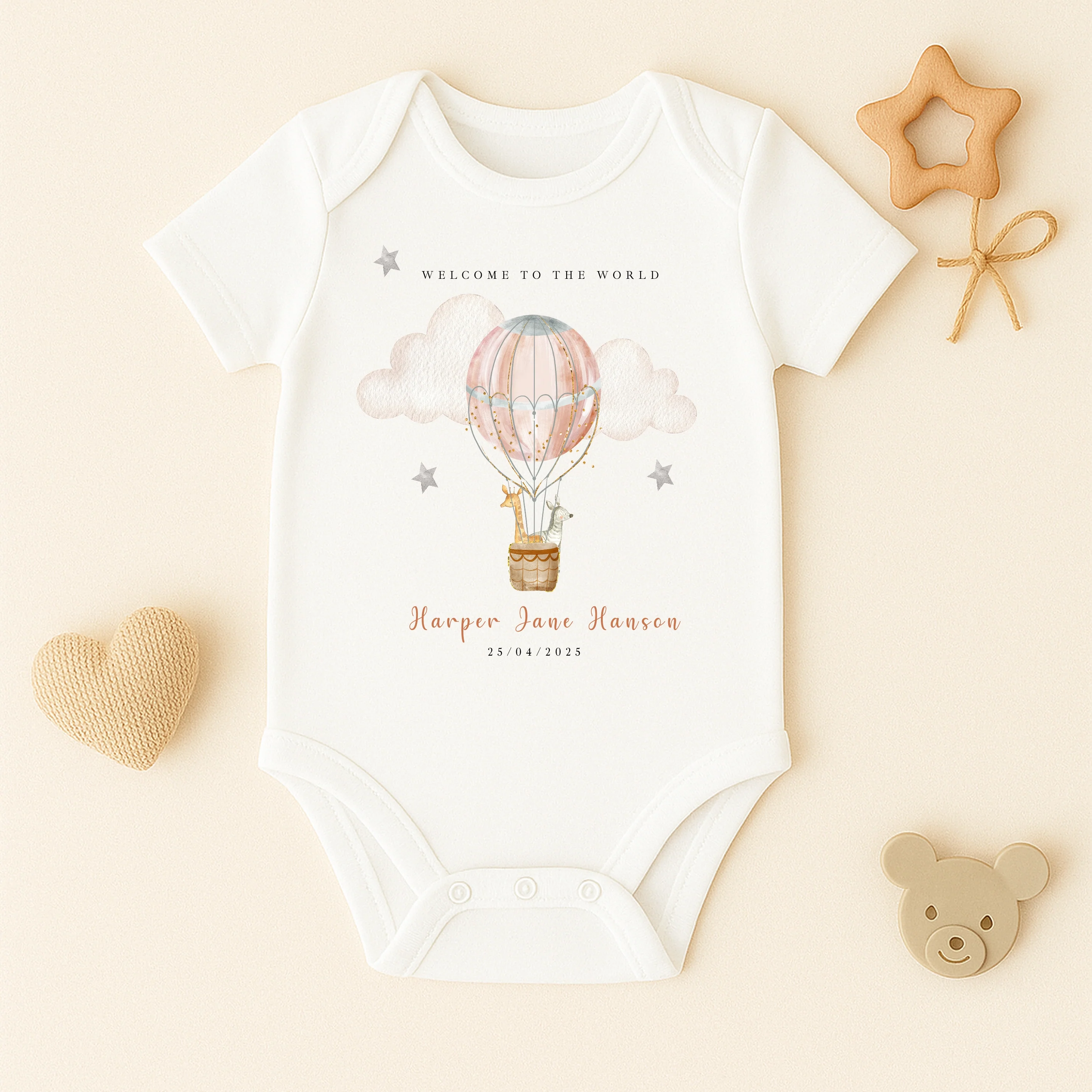 Personalised Pink Hotair Balloon Babygrow/Vest - Image 4