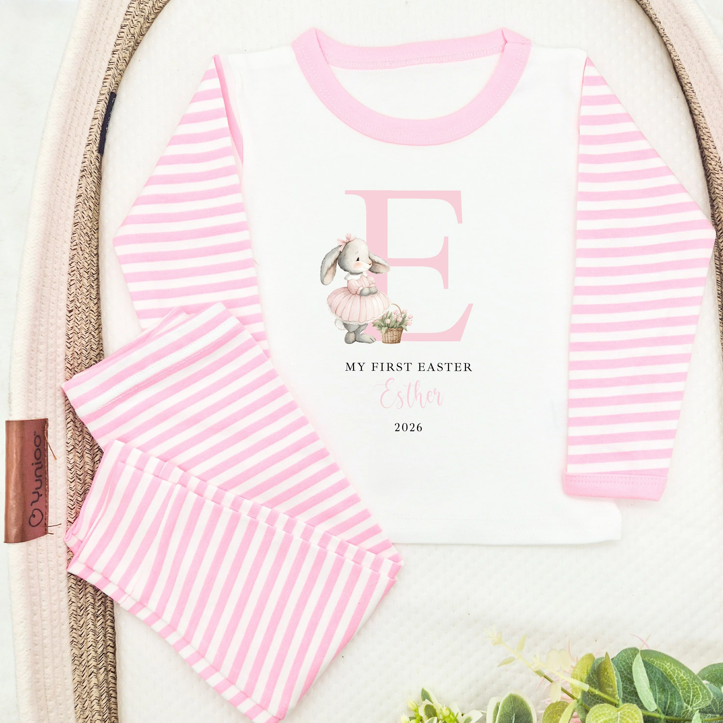 Personalised Pink Initial Bunny My First Easter Pyjamas - Image 2