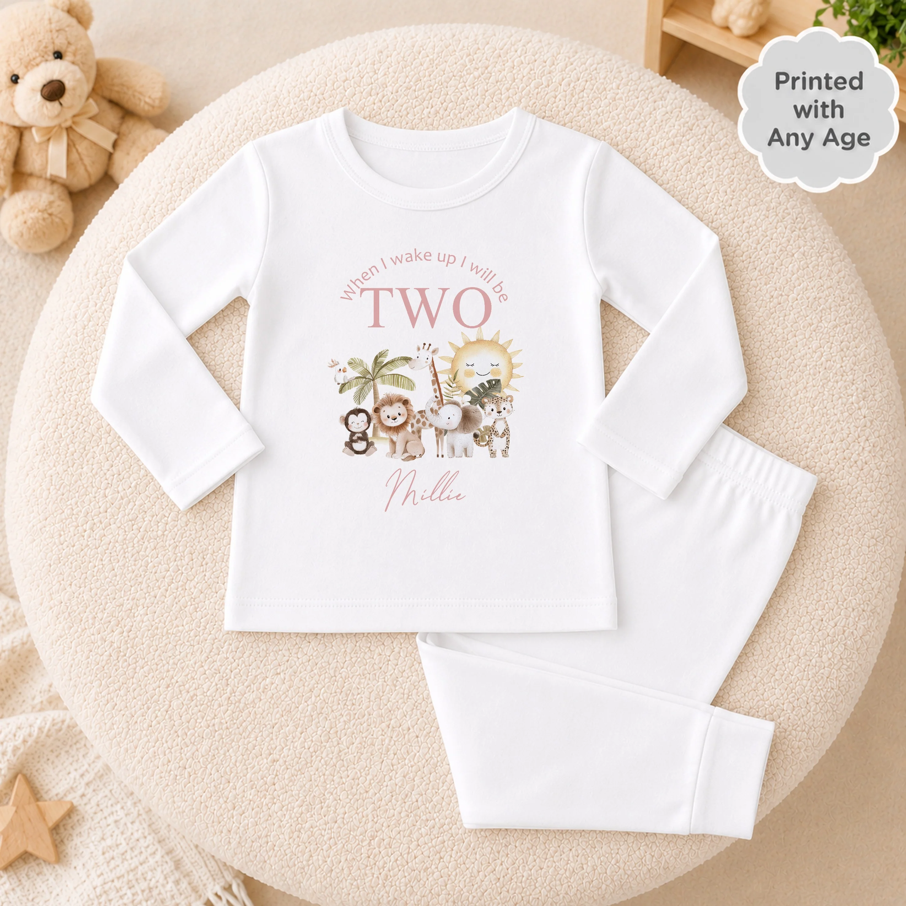 Personalised Pink Jungle Any Age Birthday Pyjamas - Image 2