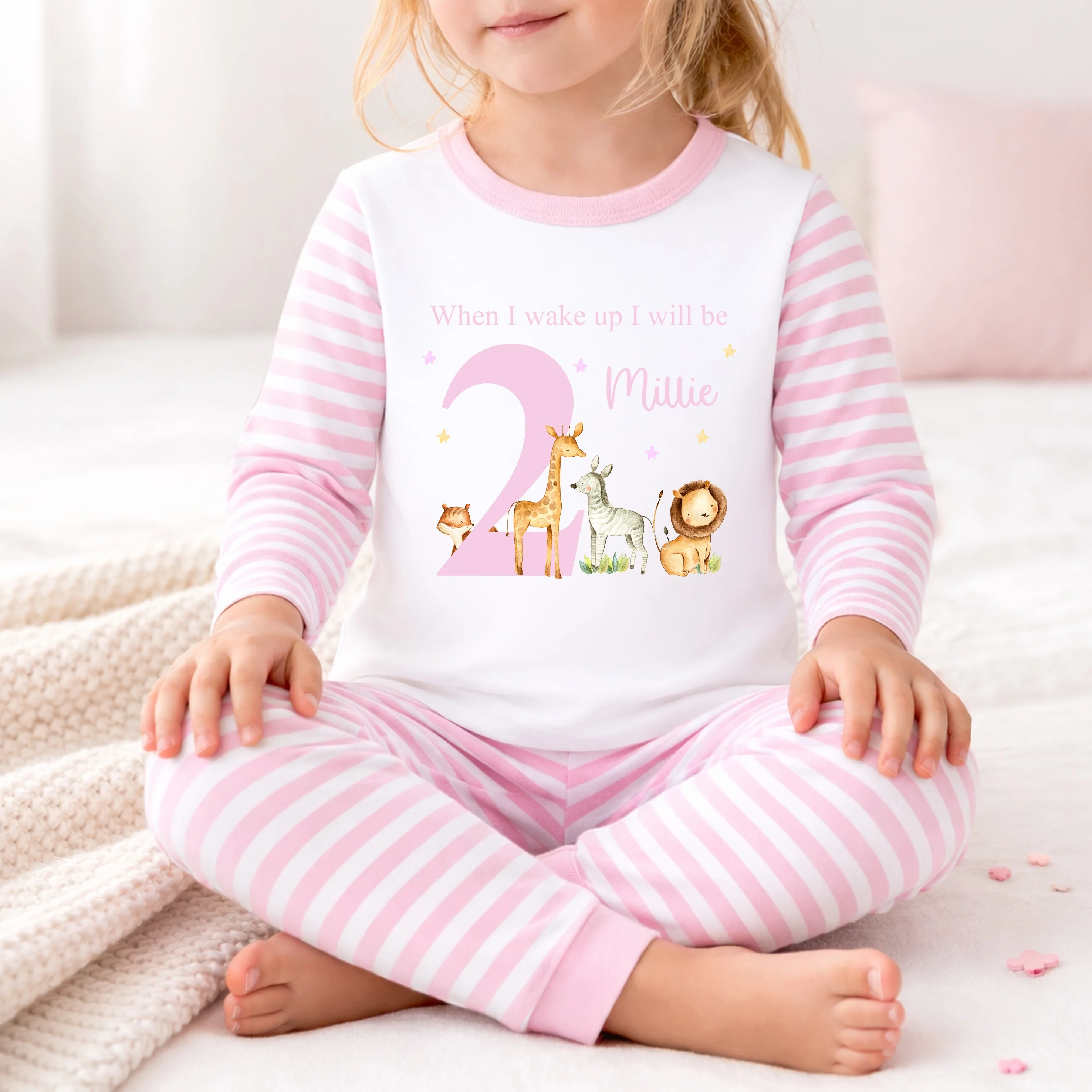 Personalised Pink Jungle Any Age Birthday Pyjamas - Image 4