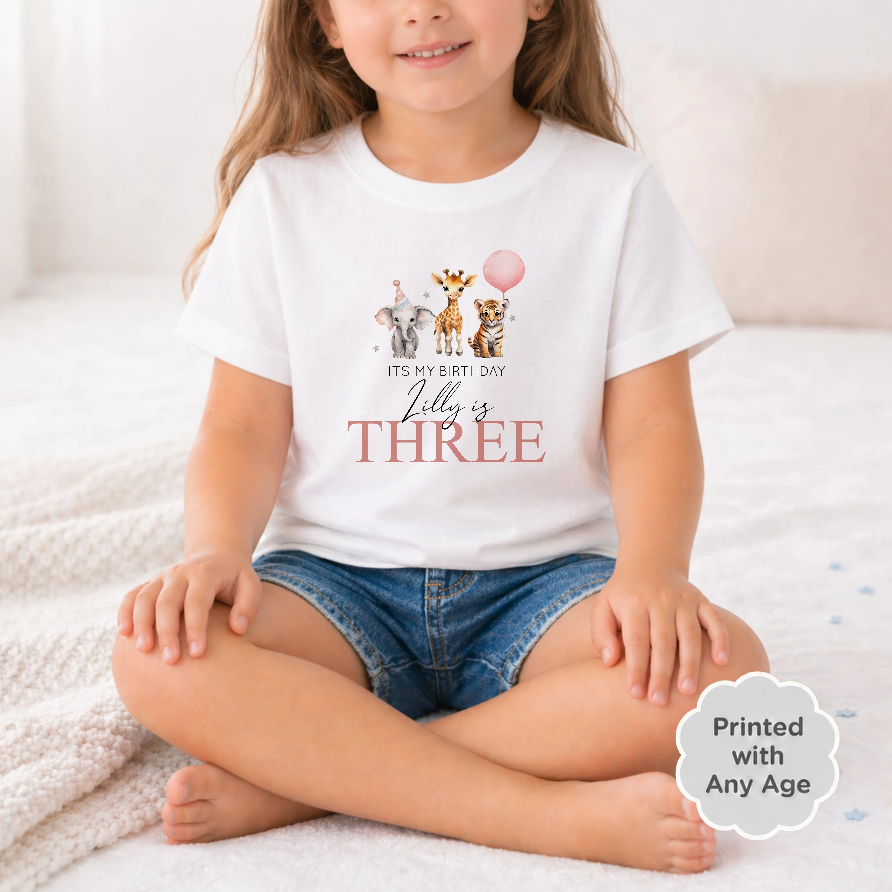 Personalised Pink Jungle Any Age Birthday Girl T-shirt
