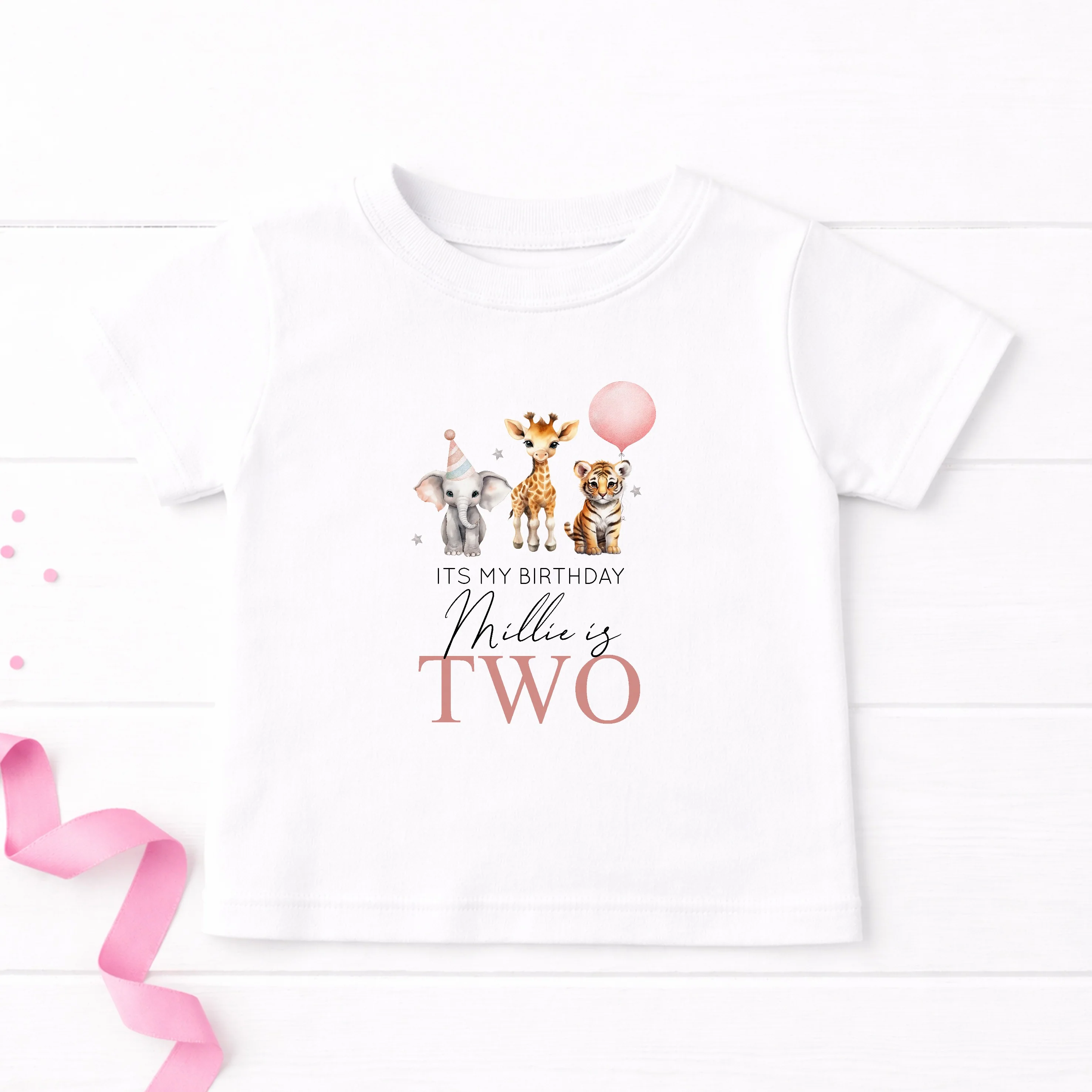 Personalised Pink Jungle Any Age Birthday Girl T-shirt - Image 2