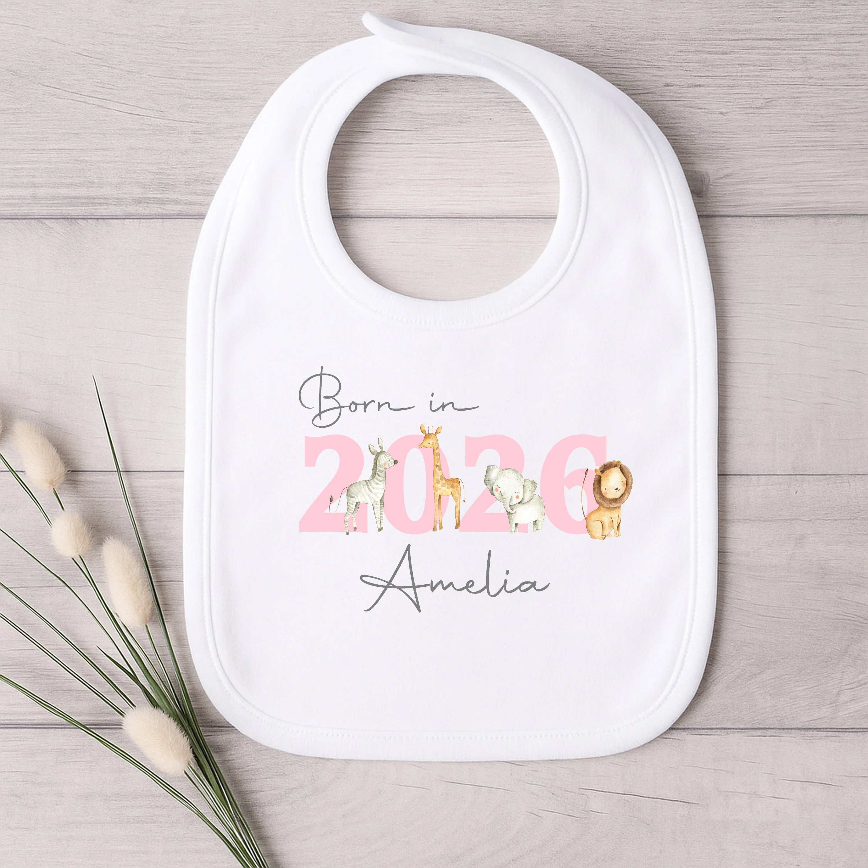Personalised Pink Jungle Born in 2026 Baby Grow, Vest or Bib - Image 2