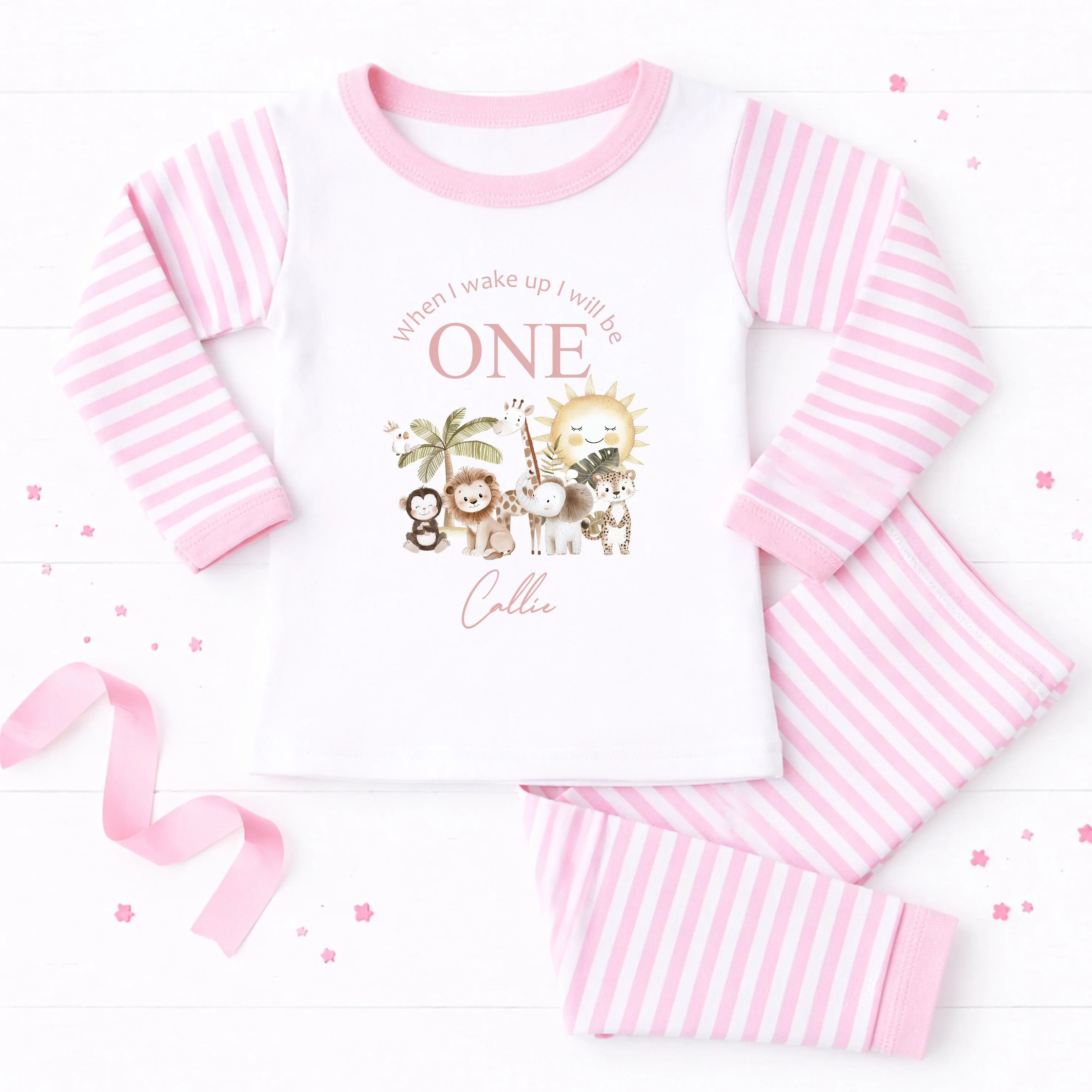 Personalised Pink Jungle First Birthday Pyjamas - Image 3