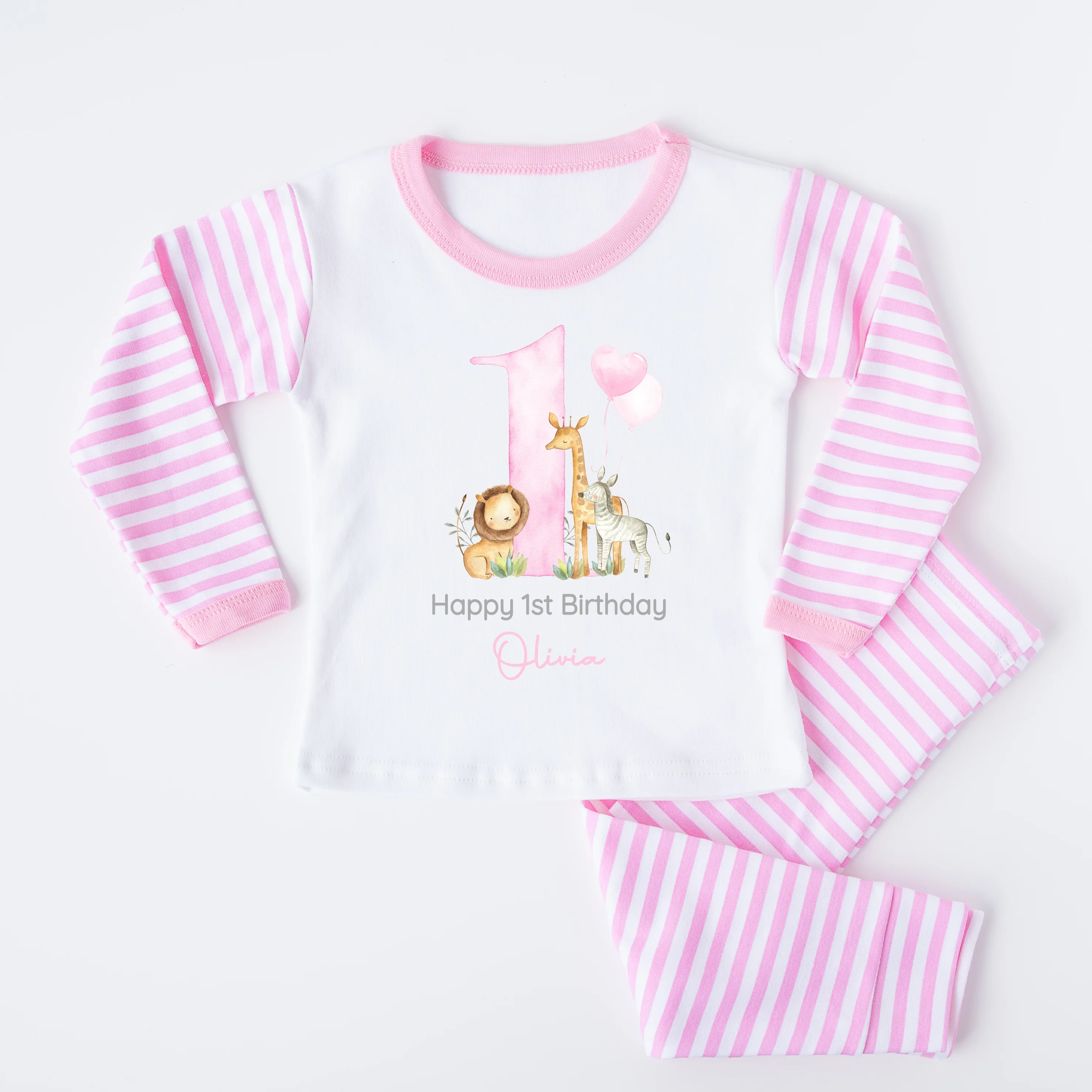 Personalised Pink Jungle Happy First Birthday Pyjamas - Image 3