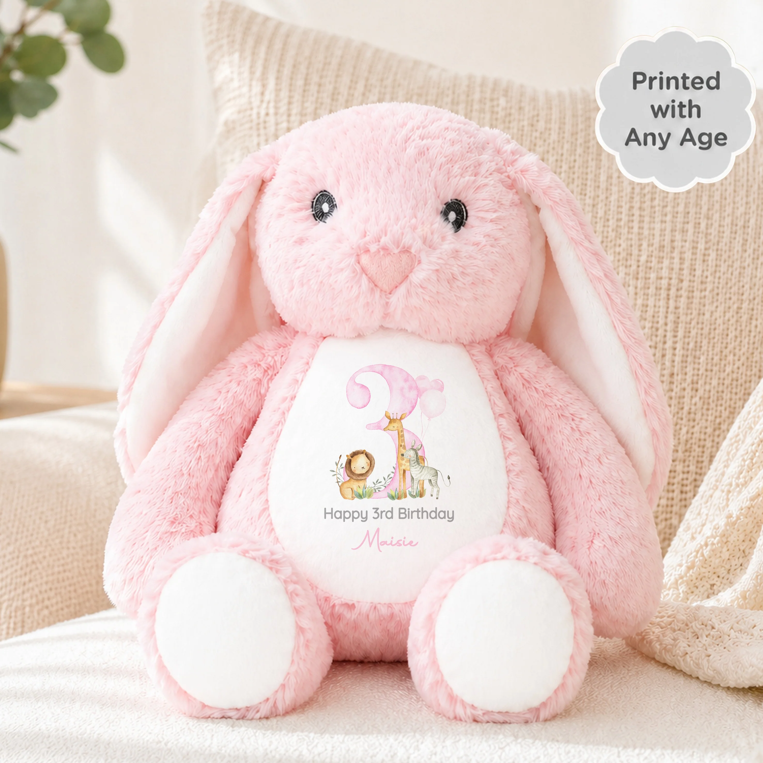 Personalised Pink Jungle Safari Any Age Birthday Rabbit - Image 2