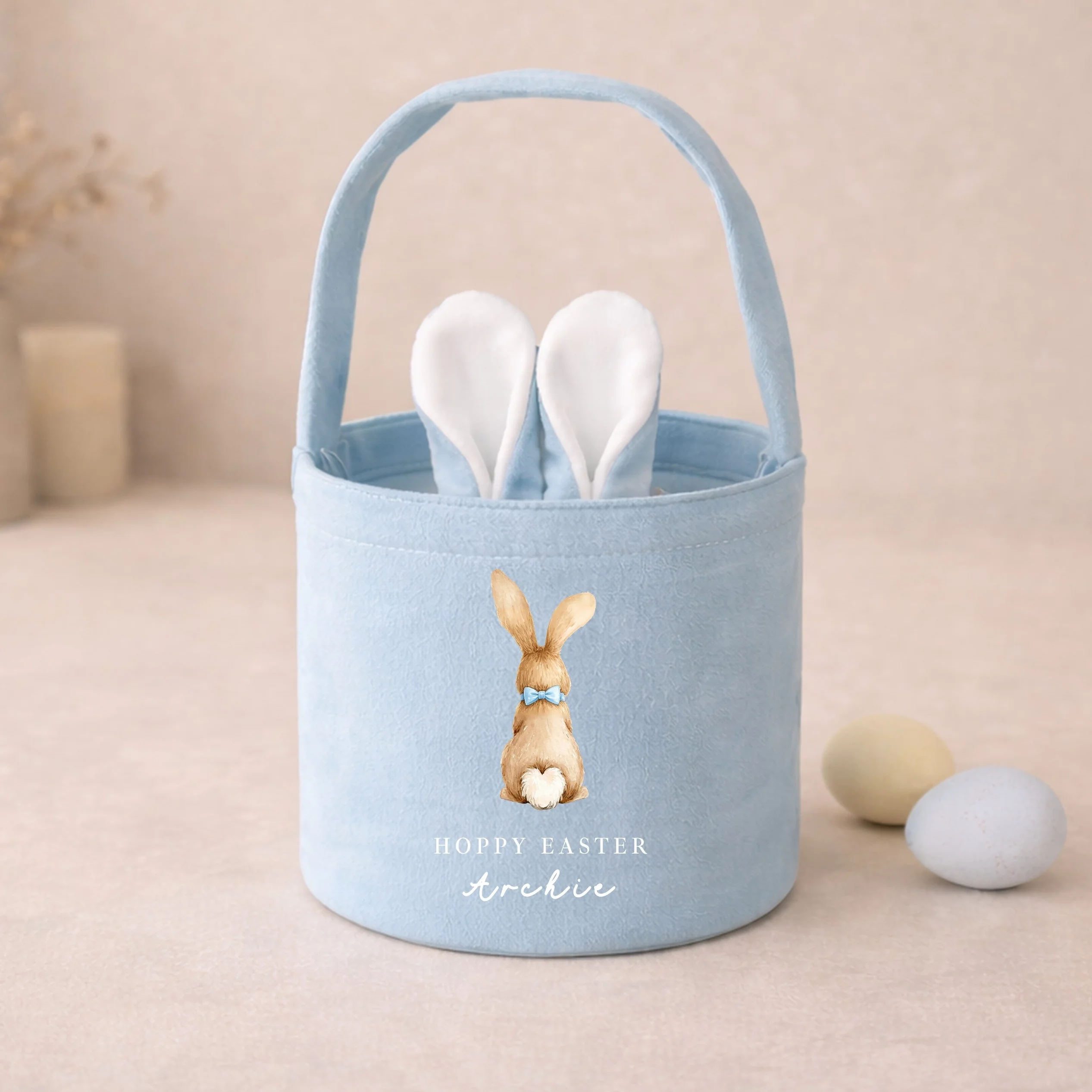 Personalised Pink or Blue Bunny Hoppy Easter Basket - Image 2