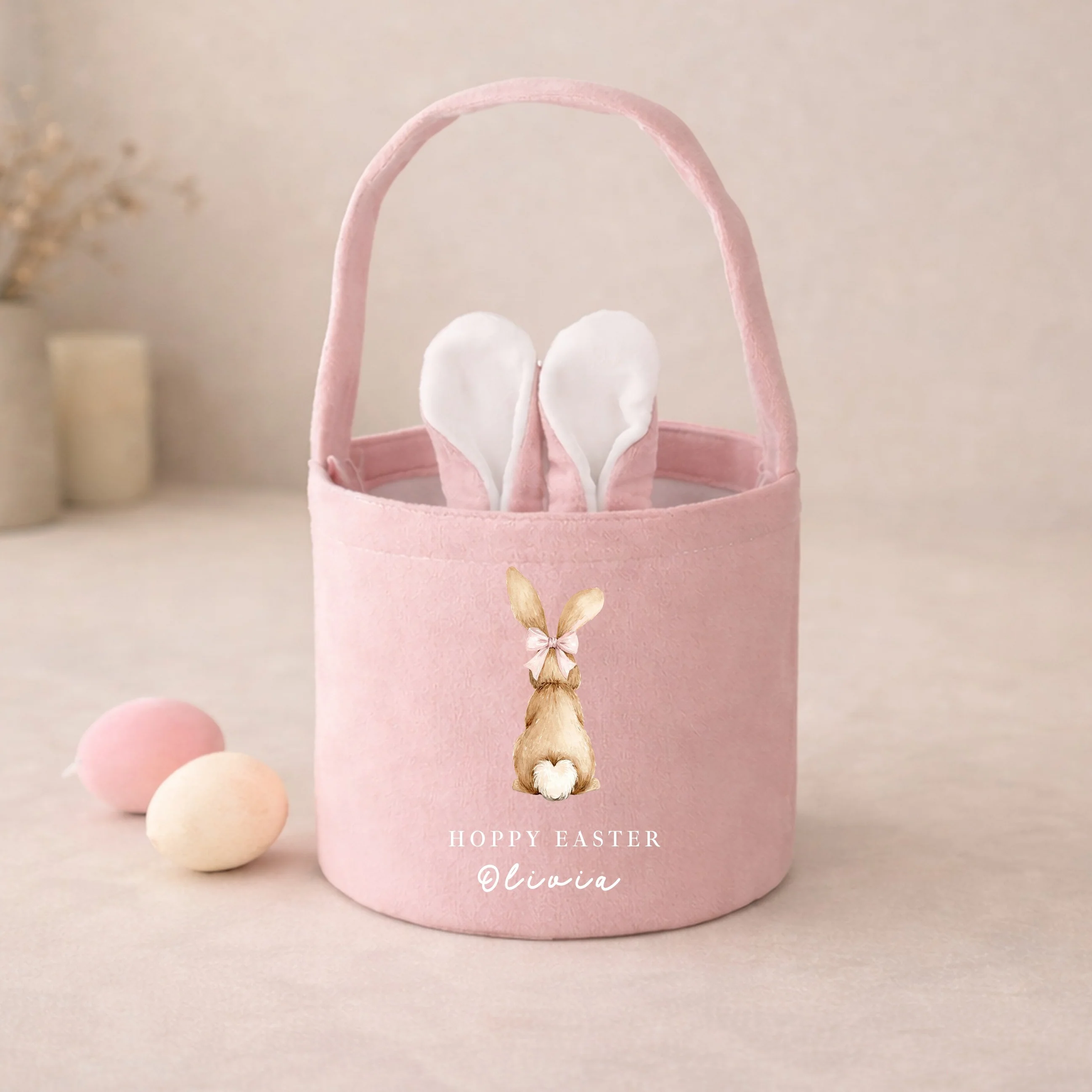 Personalised Pink or Blue Bunny Hoppy Easter Basket - Image 3