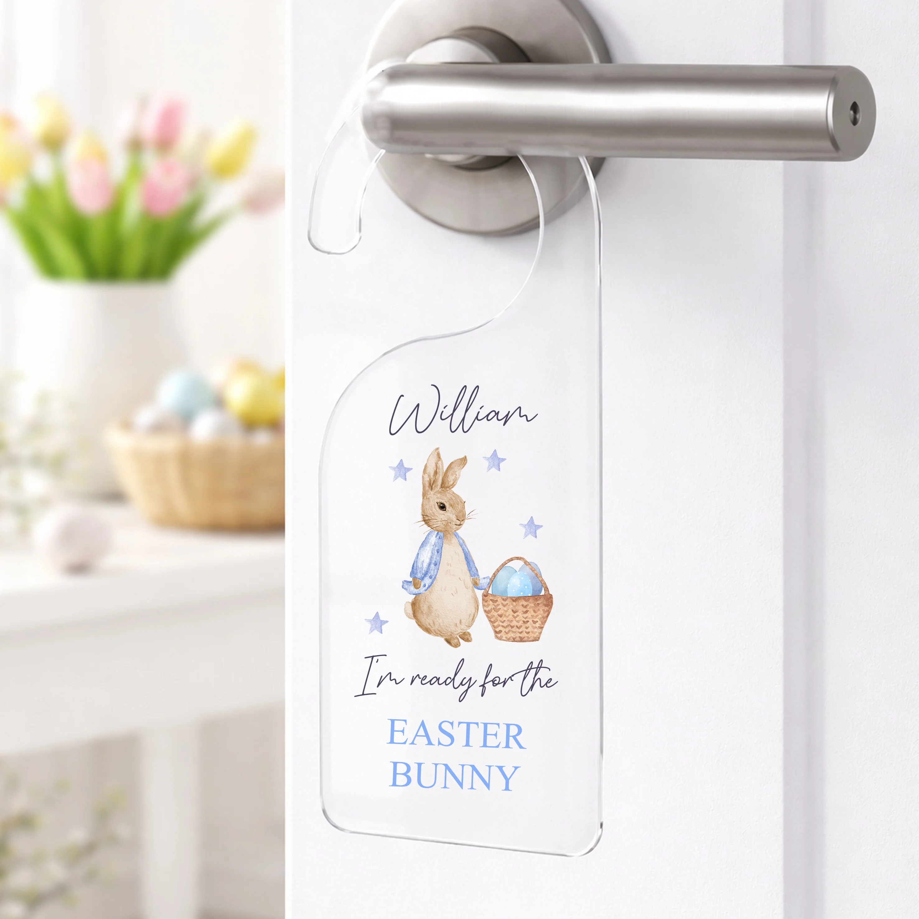 Personalised Pink or Blue Easter Bunny Stop Here Door Sign - Image 2