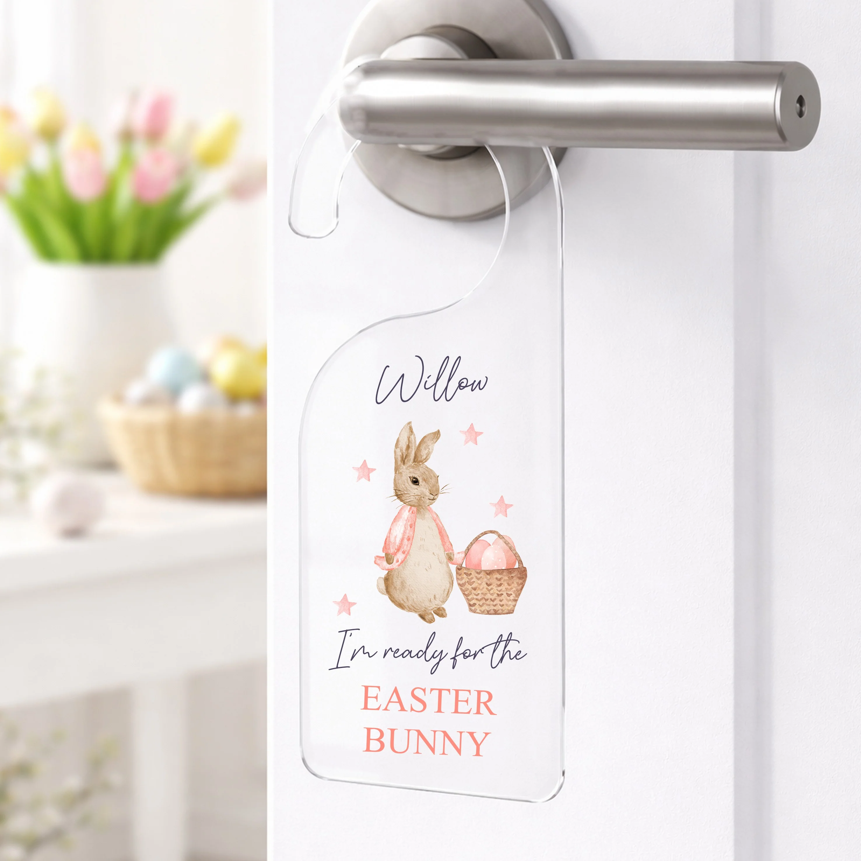 Personalised Pink or Blue Easter Bunny Stop Here Door Sign - Image 3