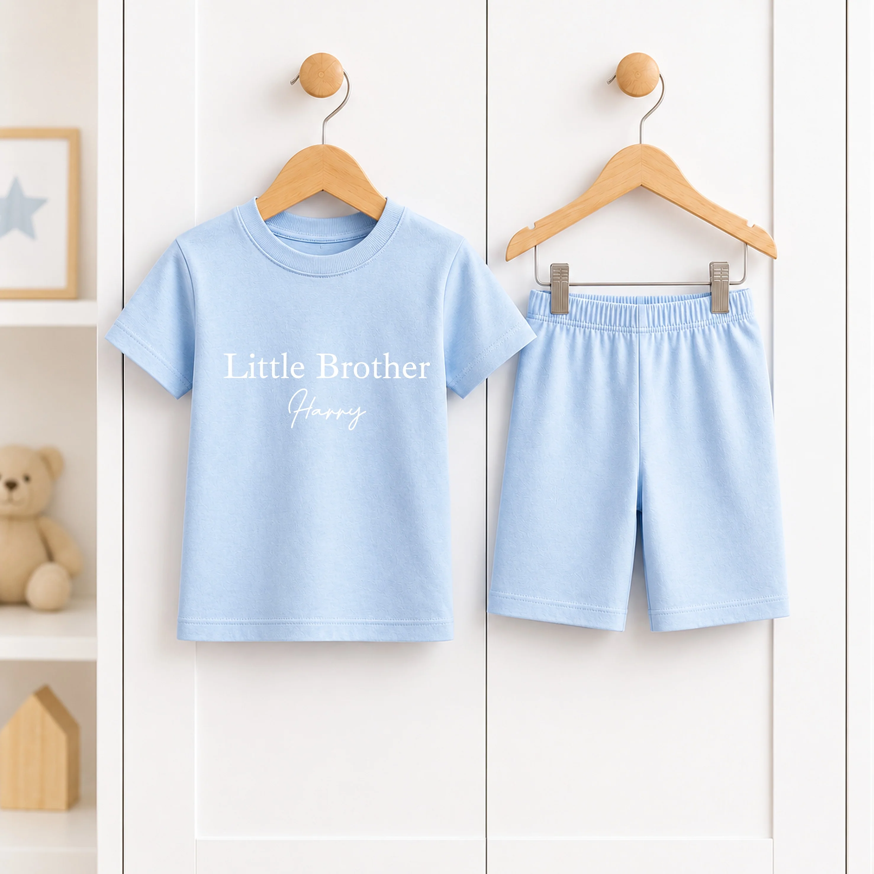 Personalised Pink or Blue Sibling Matching Toddler Short Set - Image 5