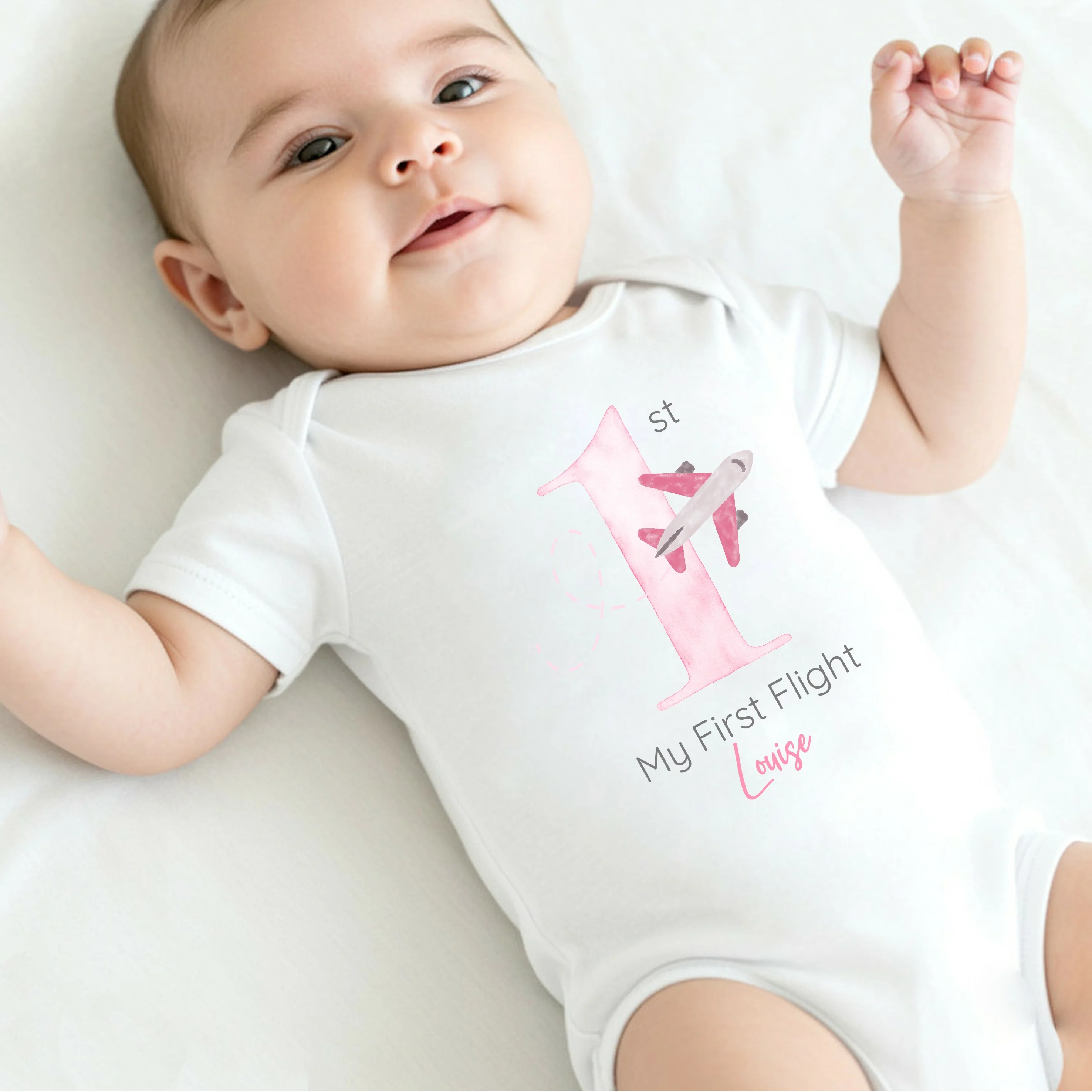 Personalised Pink Planes My 1st Flight Baby Vest/T-shirt - Image 5