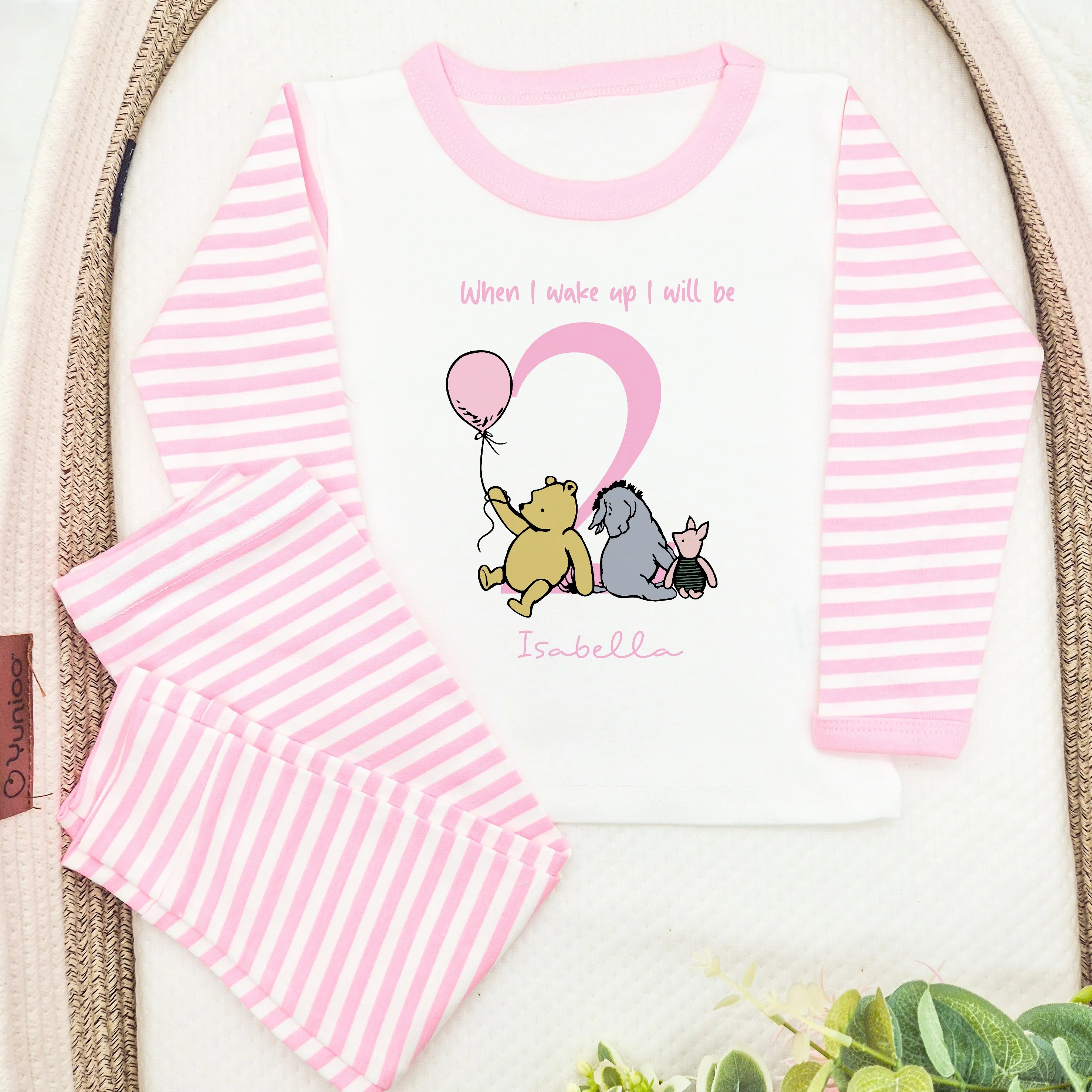 Personalised Pink Pooh Bear 2nd Birthday Pyjamas