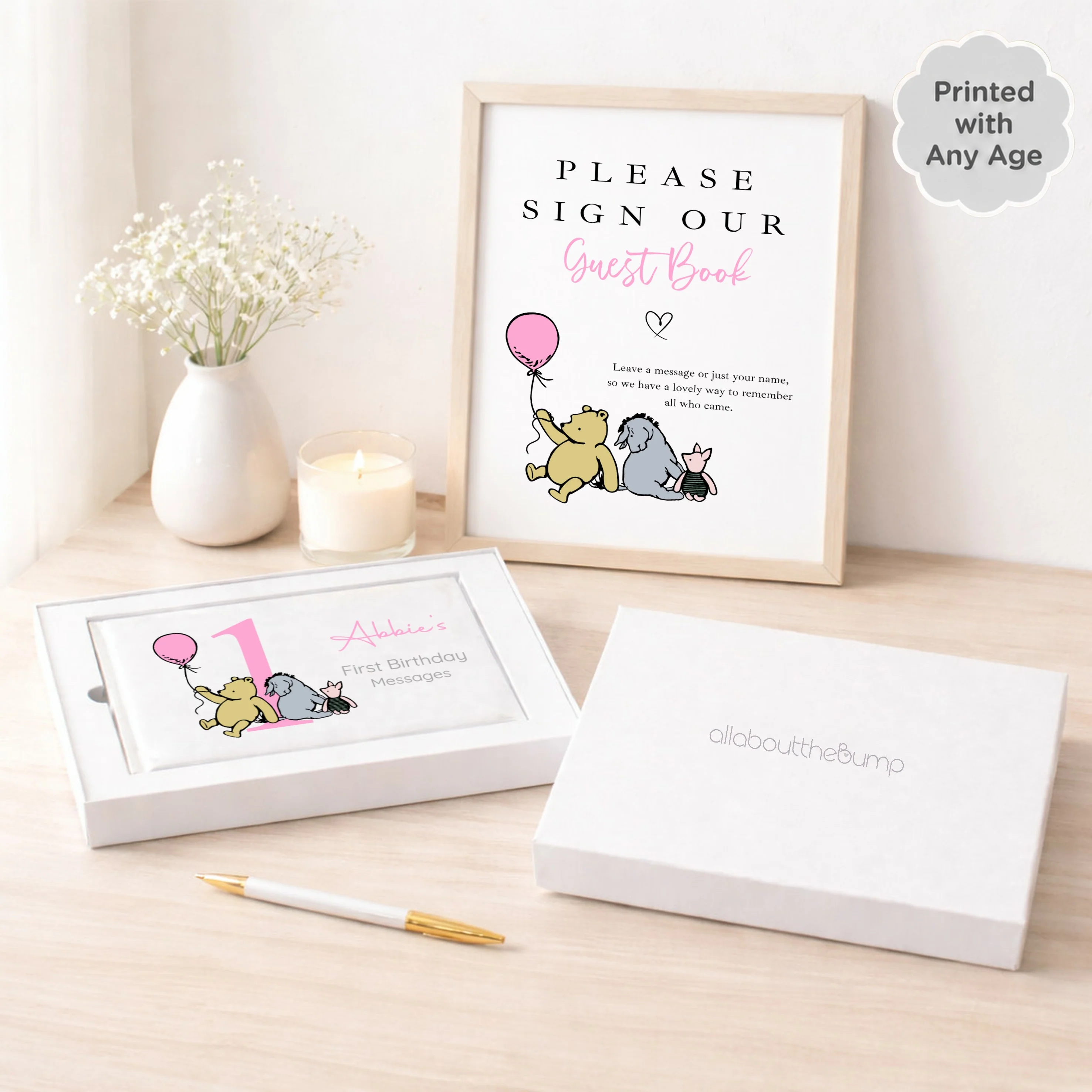 Personalised Pink Pooh Bear Any Age Birthday Party Guest Book - Image 2