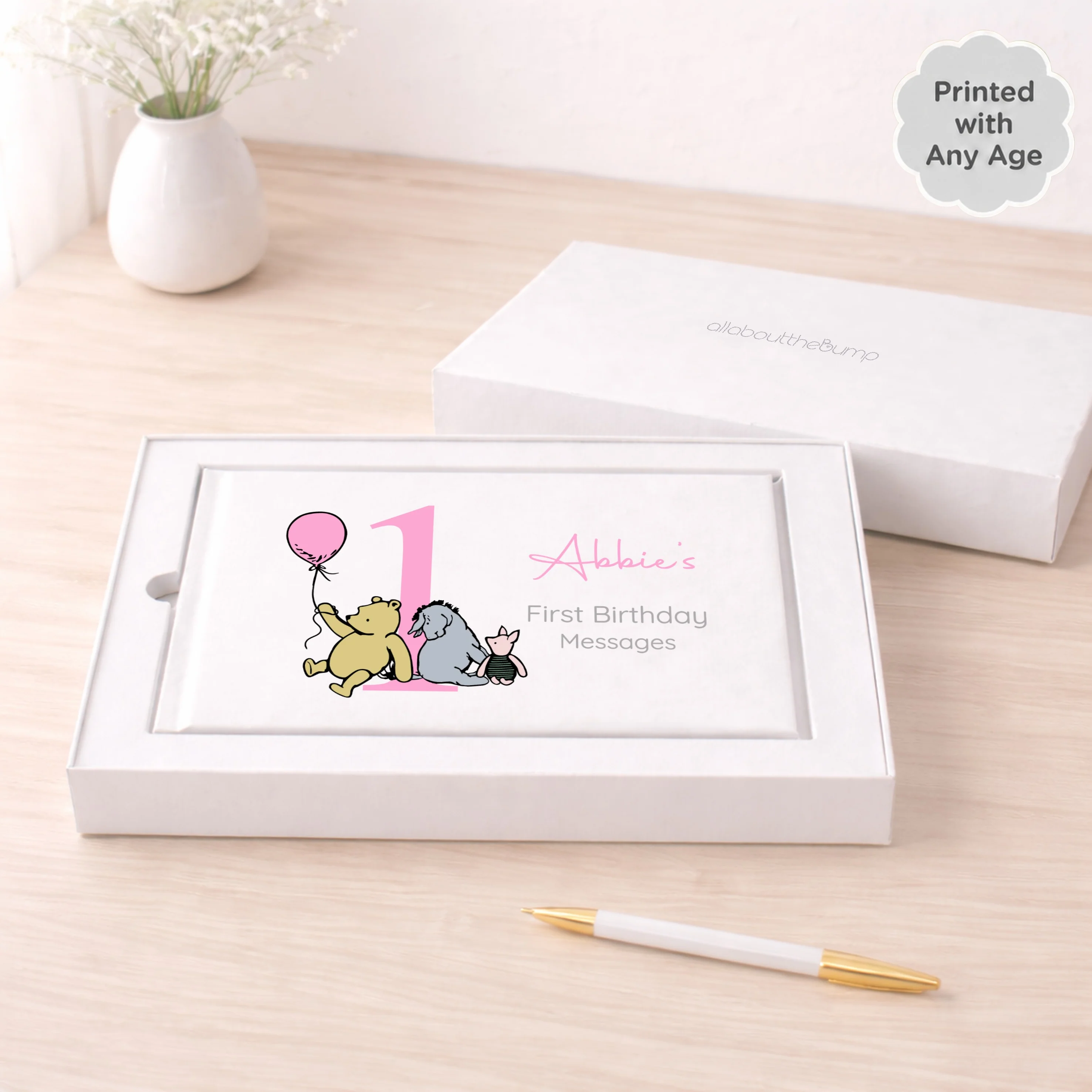 Personalised Pink Pooh Bear Any Age Birthday Party Guest Book - Image 3