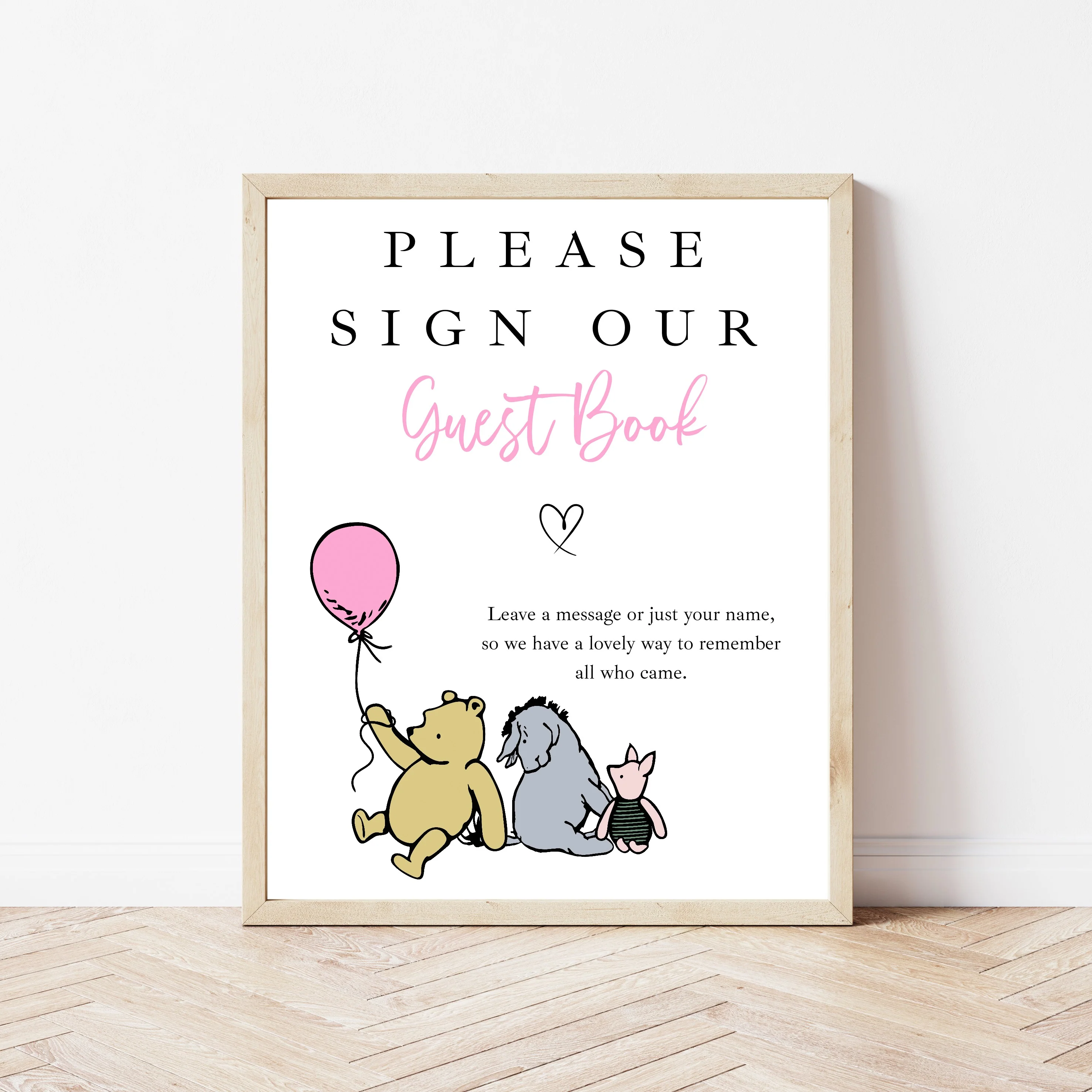 Personalised Pink Pooh Bear Any Age Birthday Party Guest Book - Image 4