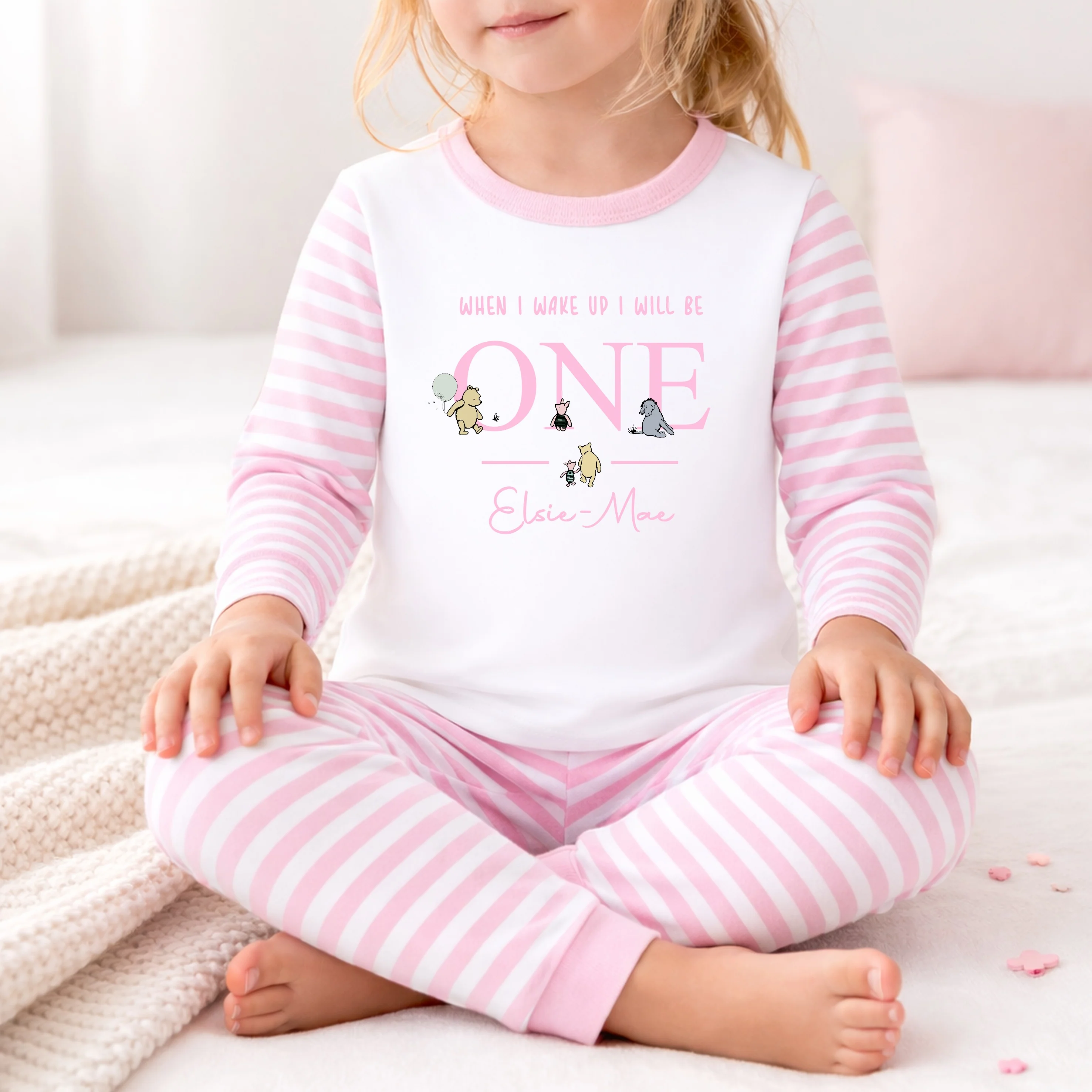Personalised Pink Pooh Bear When I Wake Up I'll Be 1 First Birthday Pyjamas