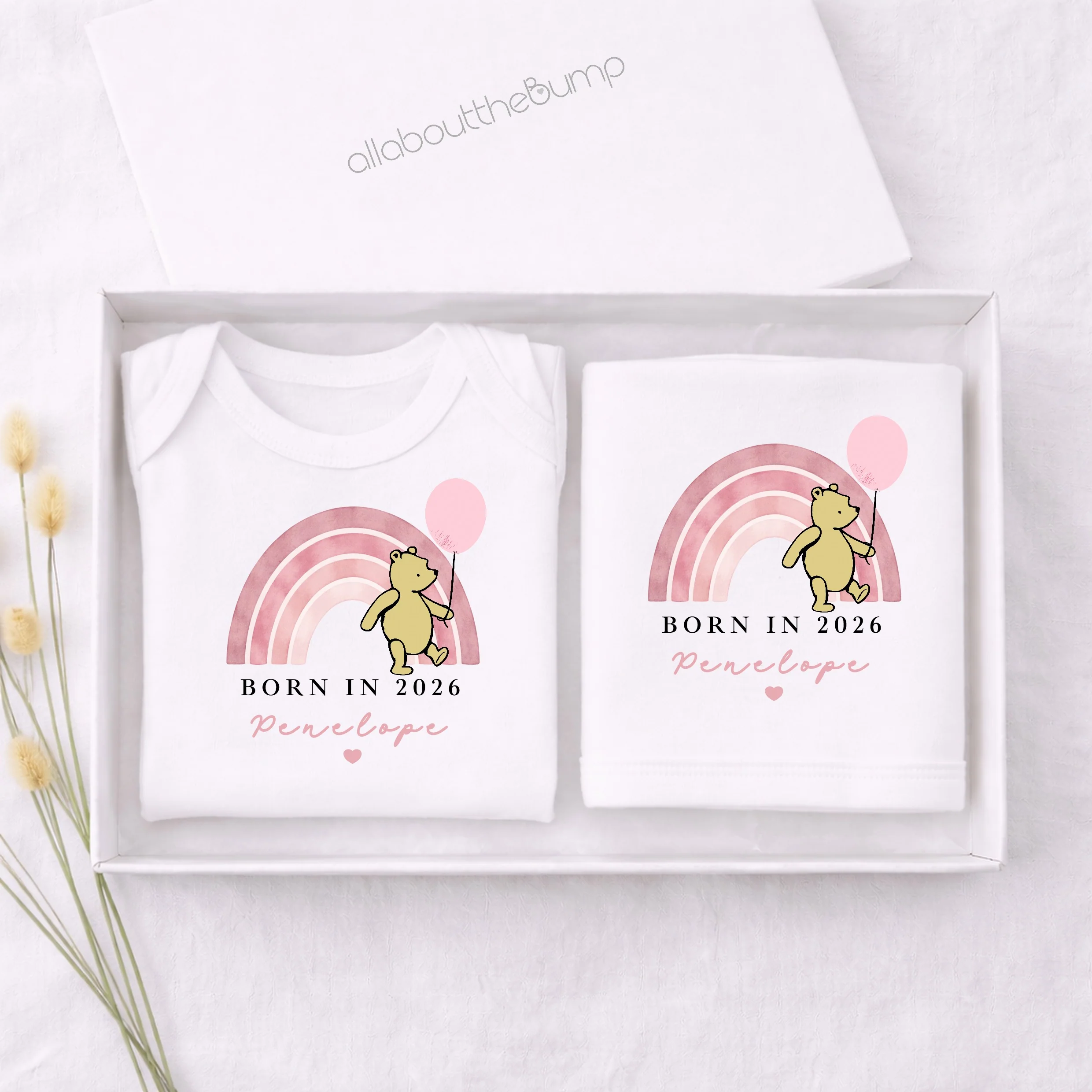 Personalised Pink Pooh Born in 2026 Hamper Gift Set