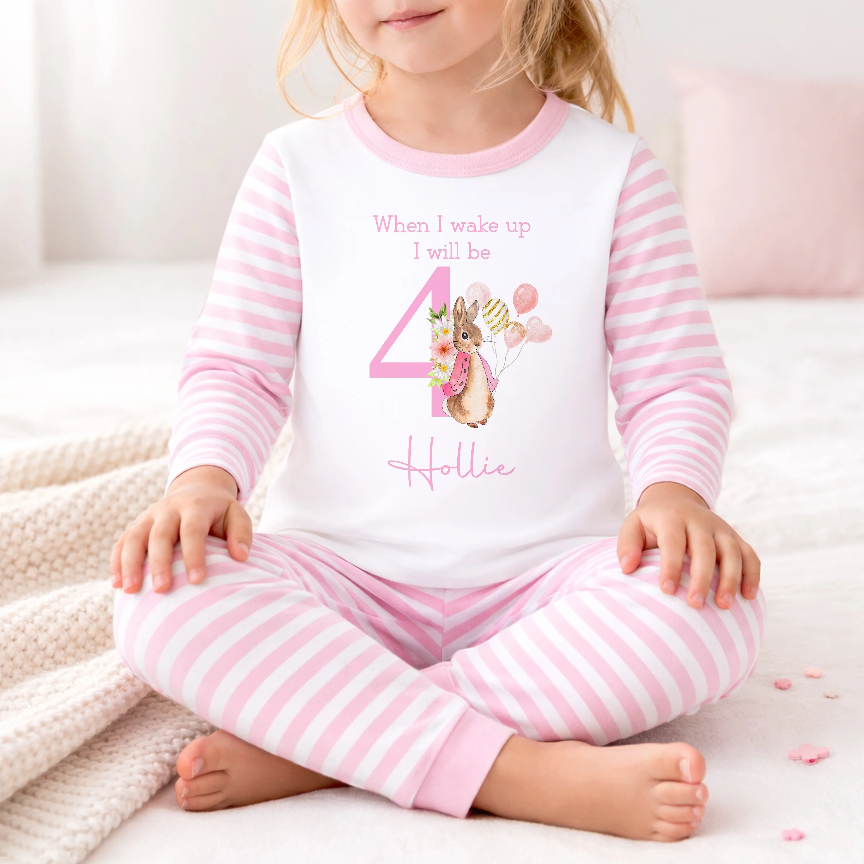 Personalised Pink Rabbit Any Age Birthday Pyjamas - Image 3