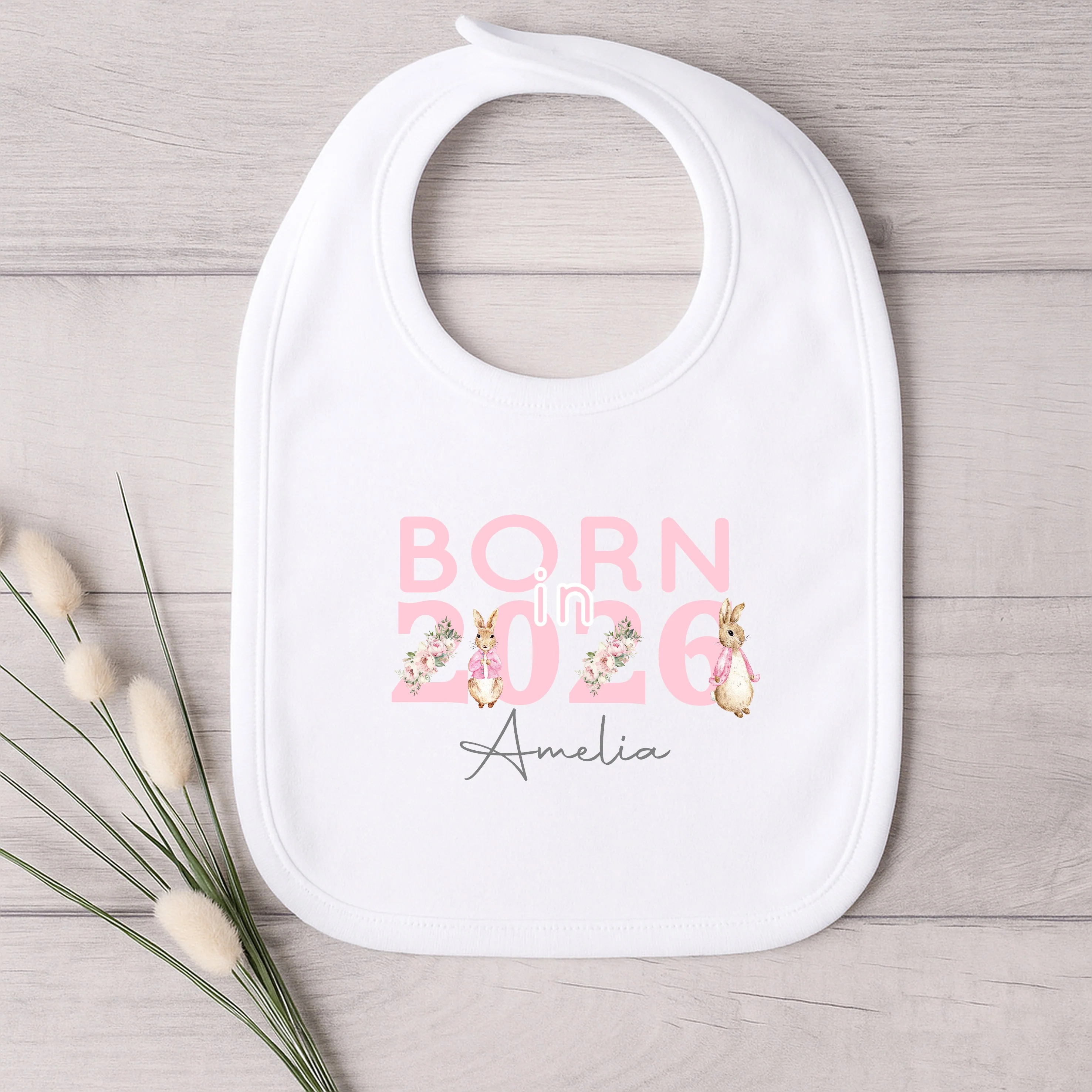 Personalised Pink Rabbit Born in 2025 Babygrow/Vest - Image 3