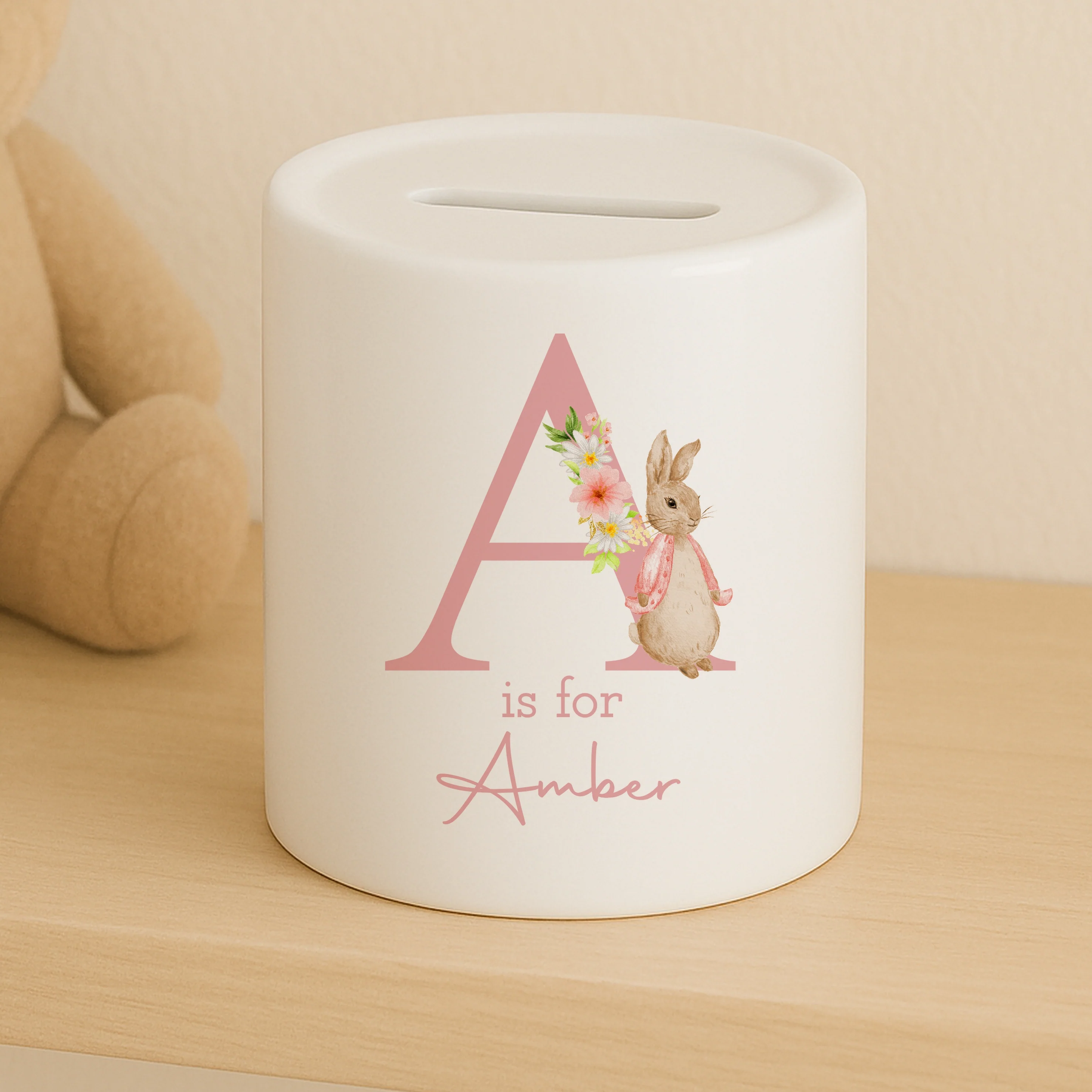 Personalised Pink Rabbit Ceramic Money Box